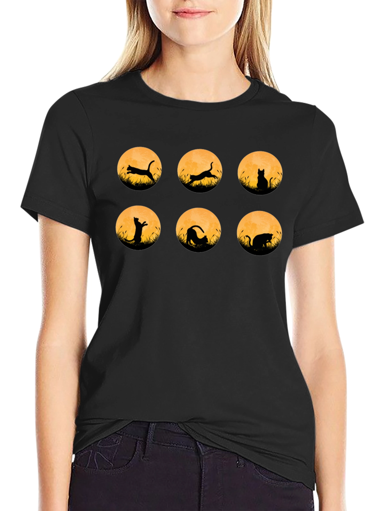 Cat Silhouette Moon Phase T-Shirt
