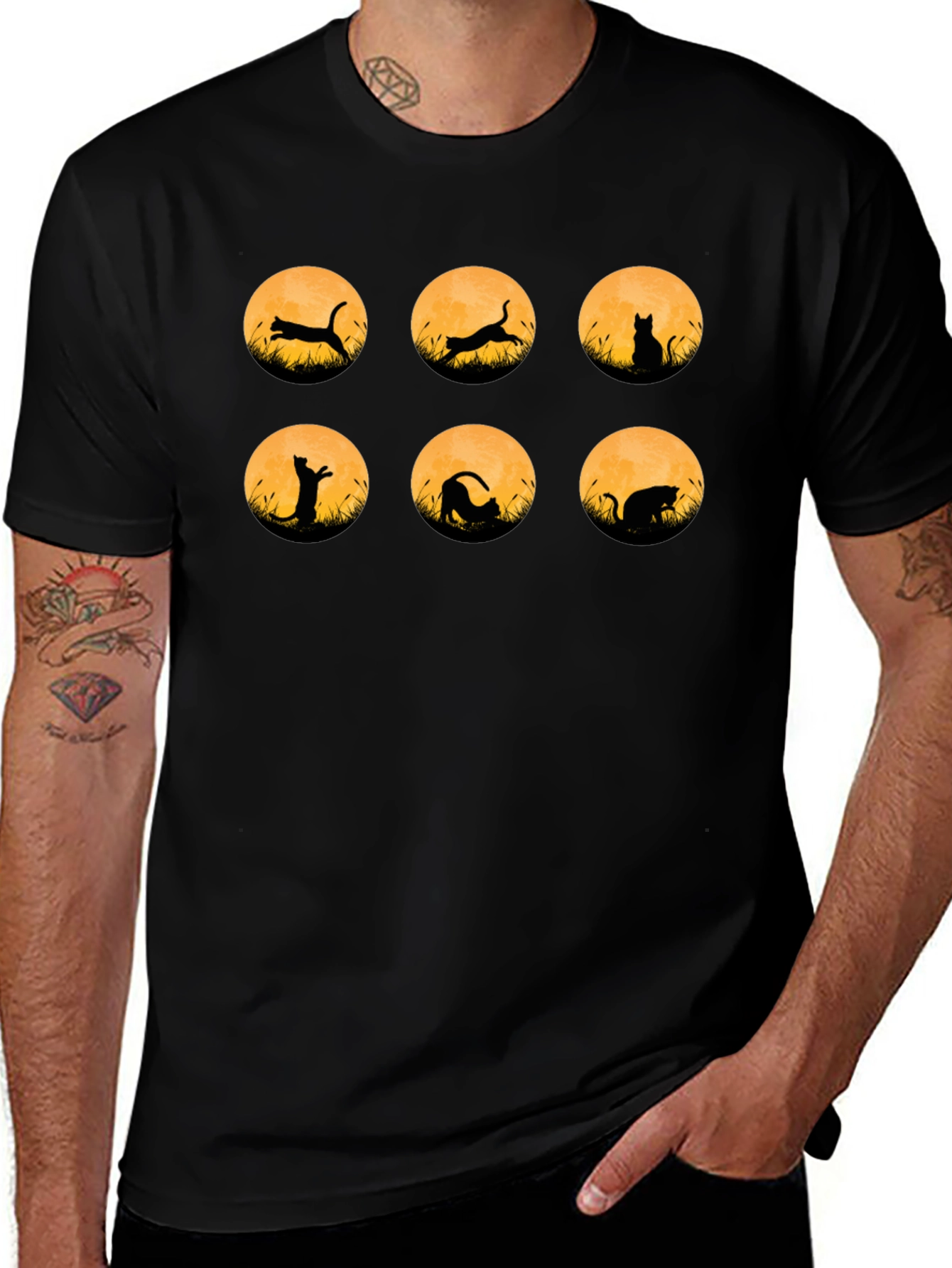 Cat Silhouette Moon Phase T-Shirt
