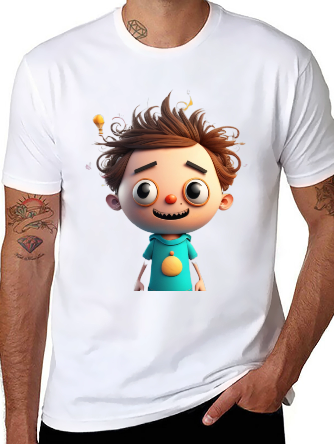 Cartoon Boy Graphic Tee - Quirky Black T-Shirt