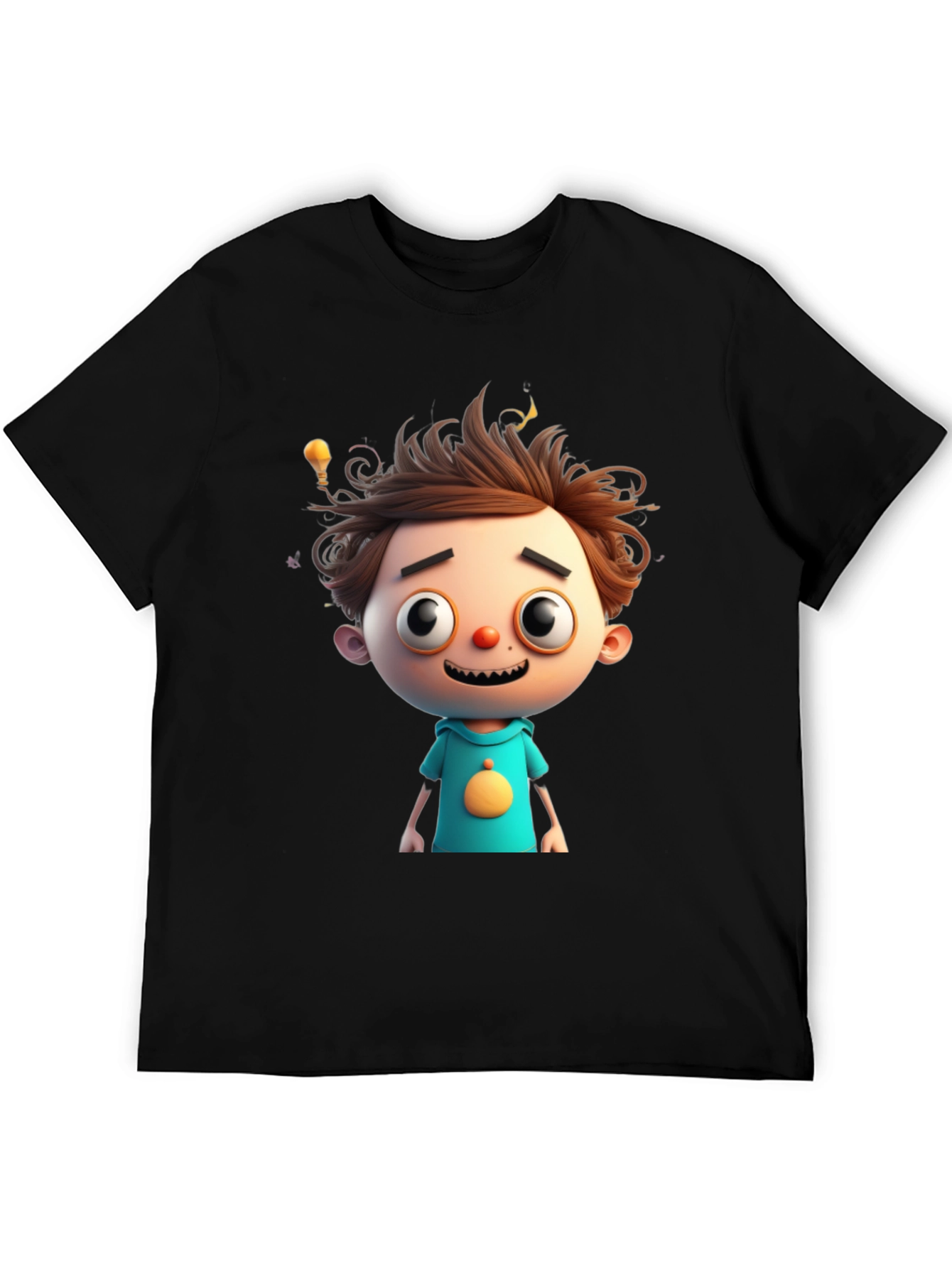 Cartoon Boy Graphic Tee - Quirky Black T-Shirt