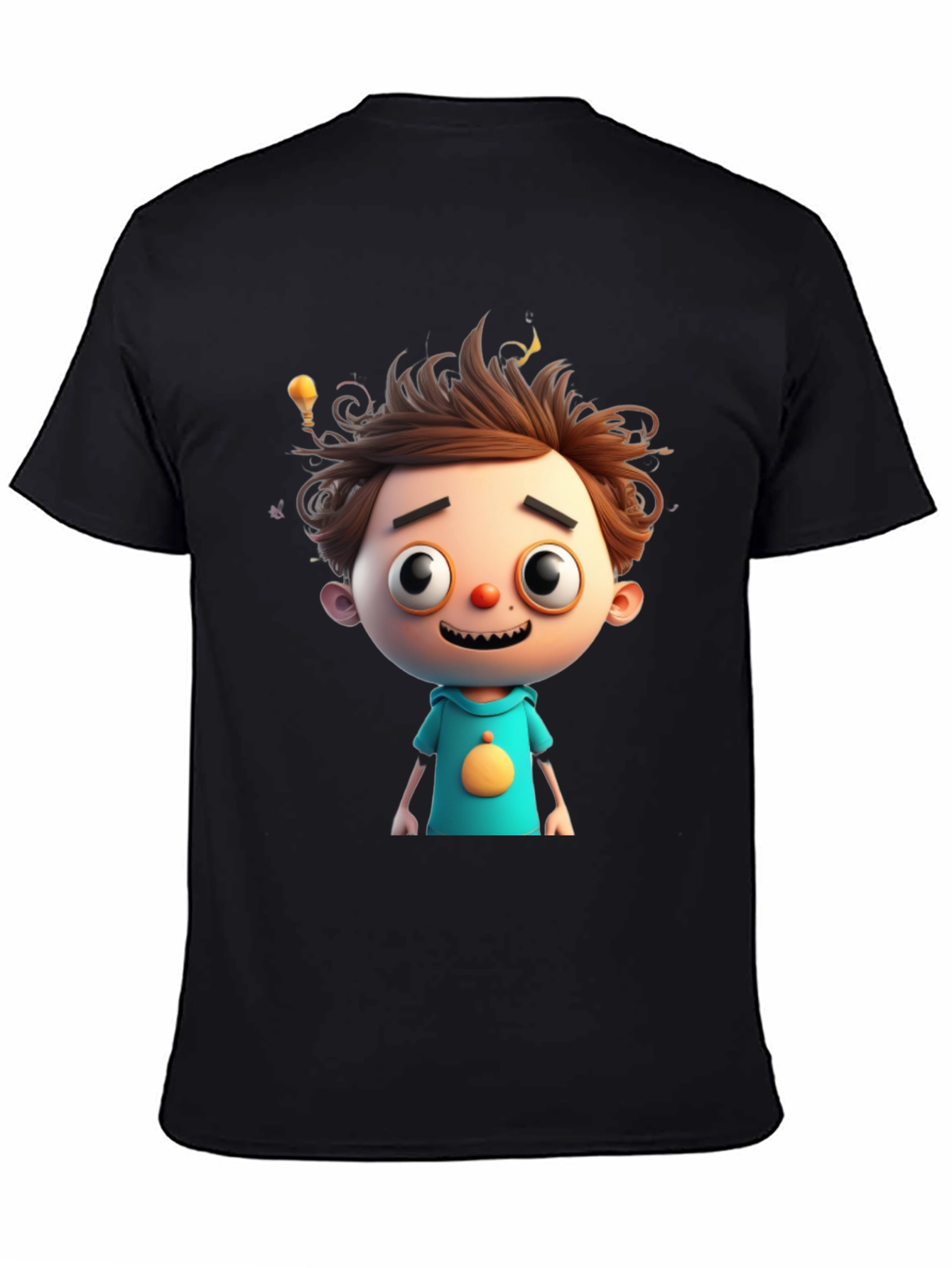 Cartoon Boy Graphic Tee - Quirky Black T-Shirt