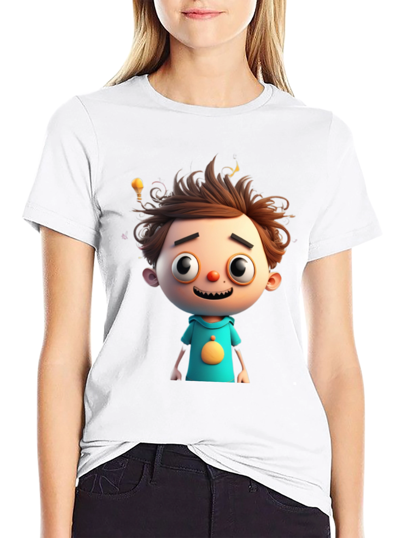 Cartoon Boy Graphic Tee - Quirky Black T-Shirt