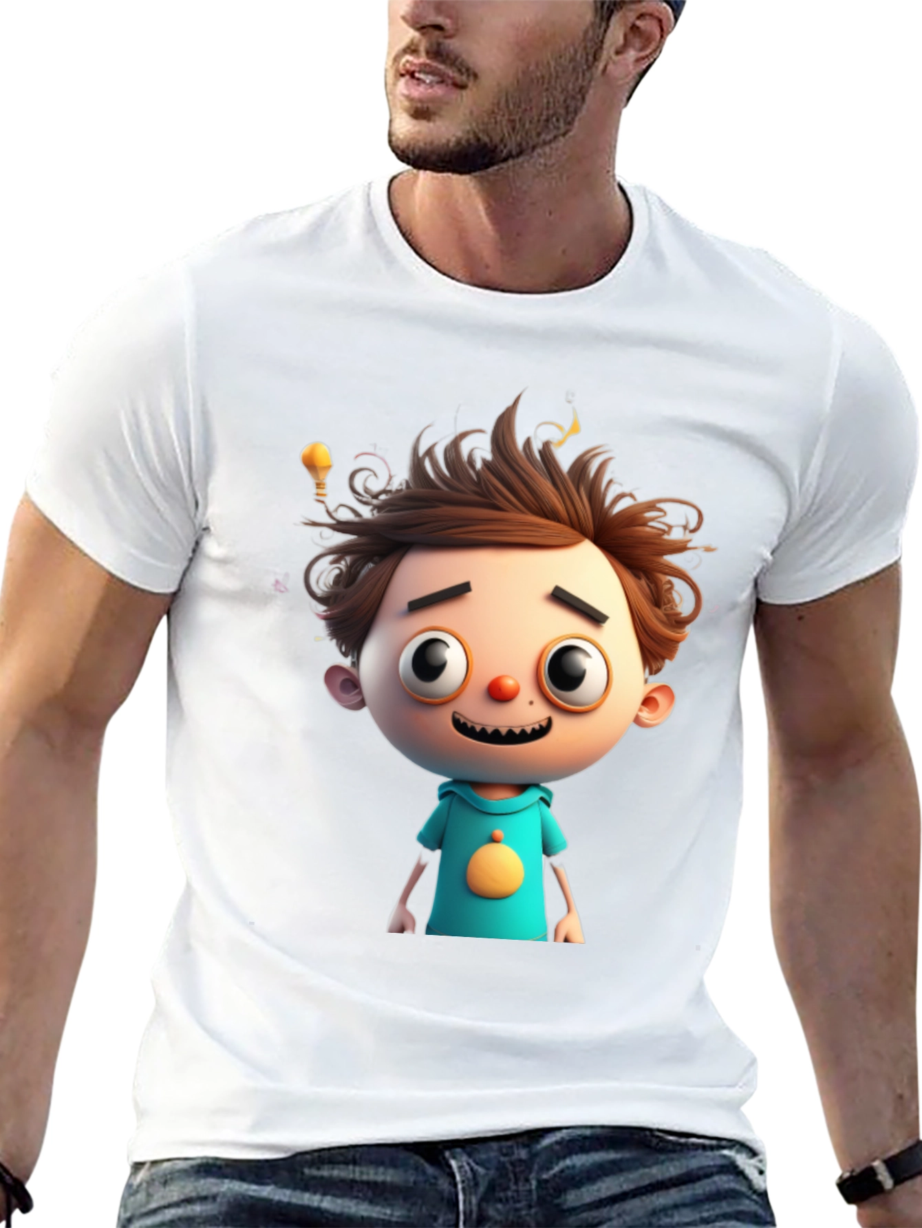 Cartoon Boy Graphic Tee - Quirky Black T-Shirt