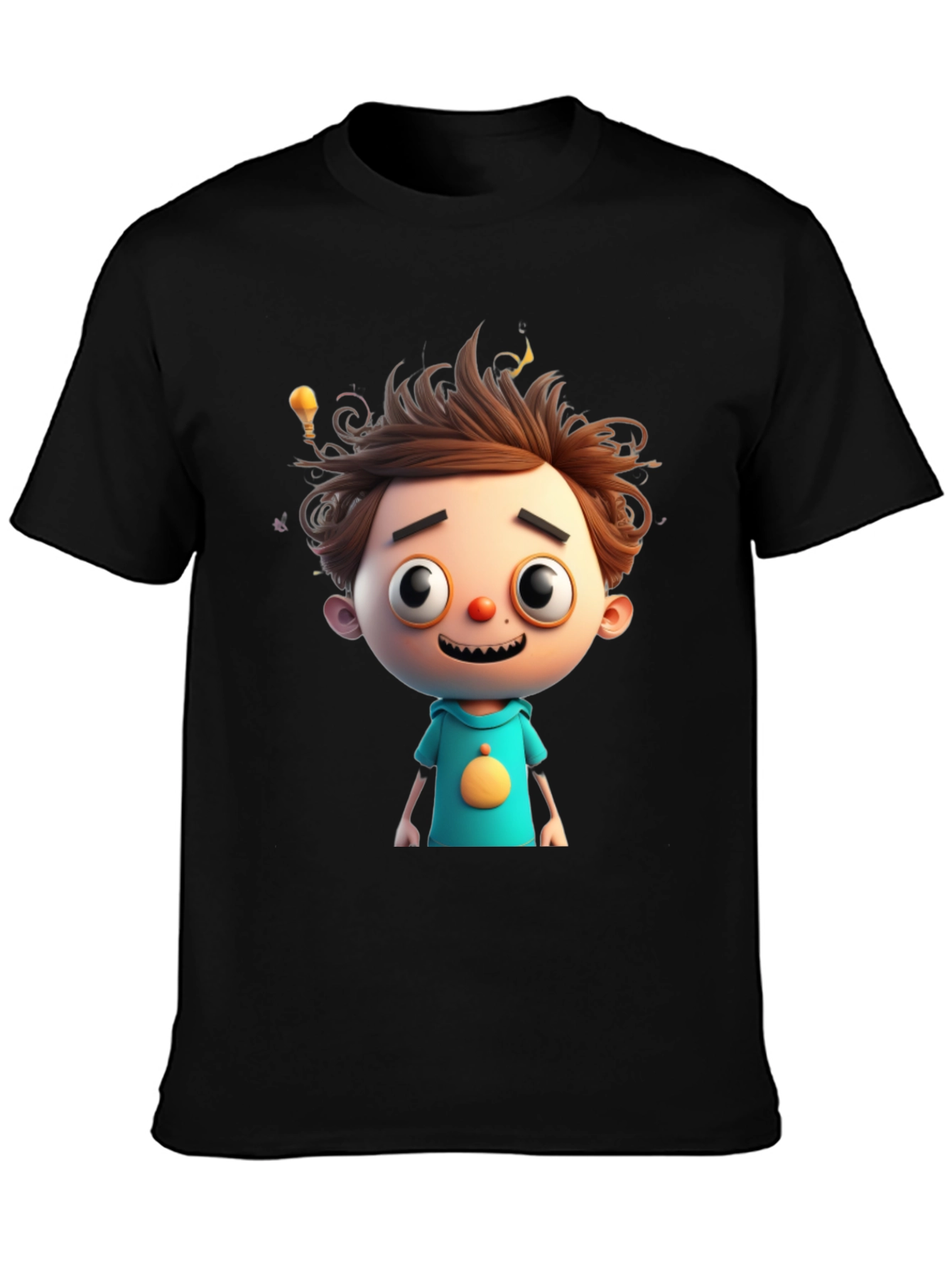 Cartoon Boy Graphic Tee - Quirky Black T-Shirt
