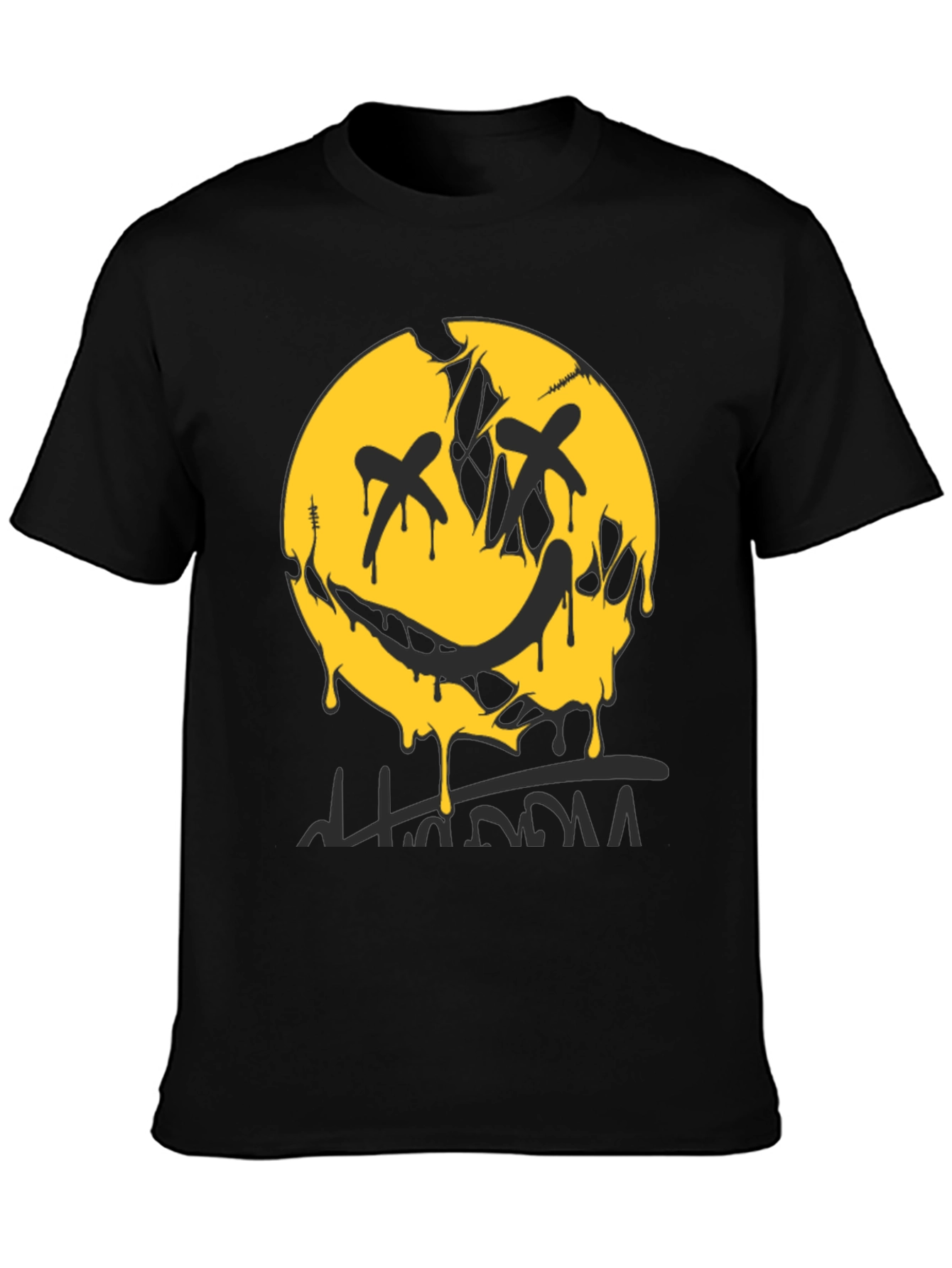 Edgy Graphic Print Crew Neck T-Shirt - Black