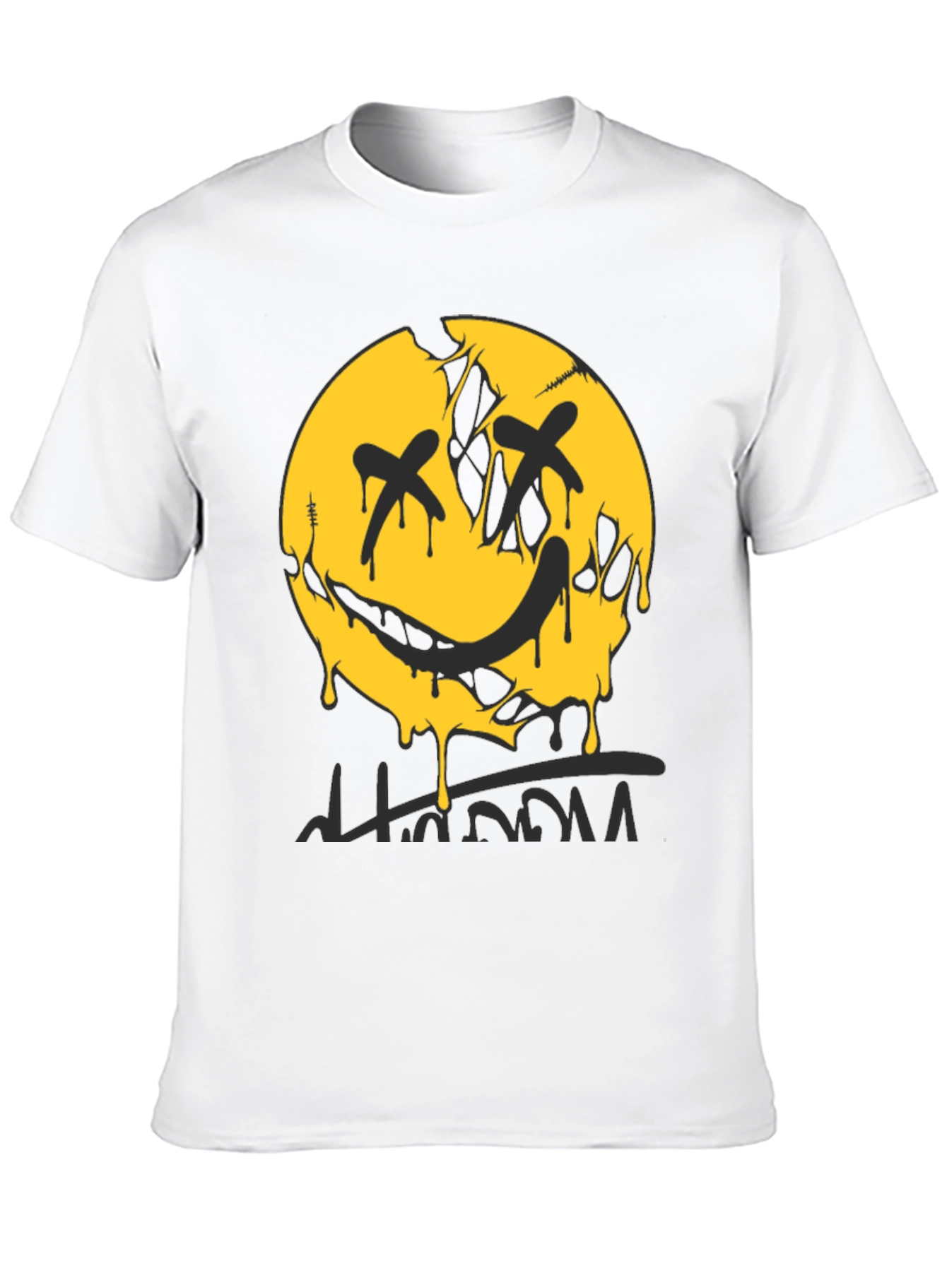 Edgy Graphic Print Crew Neck T-Shirt - Black