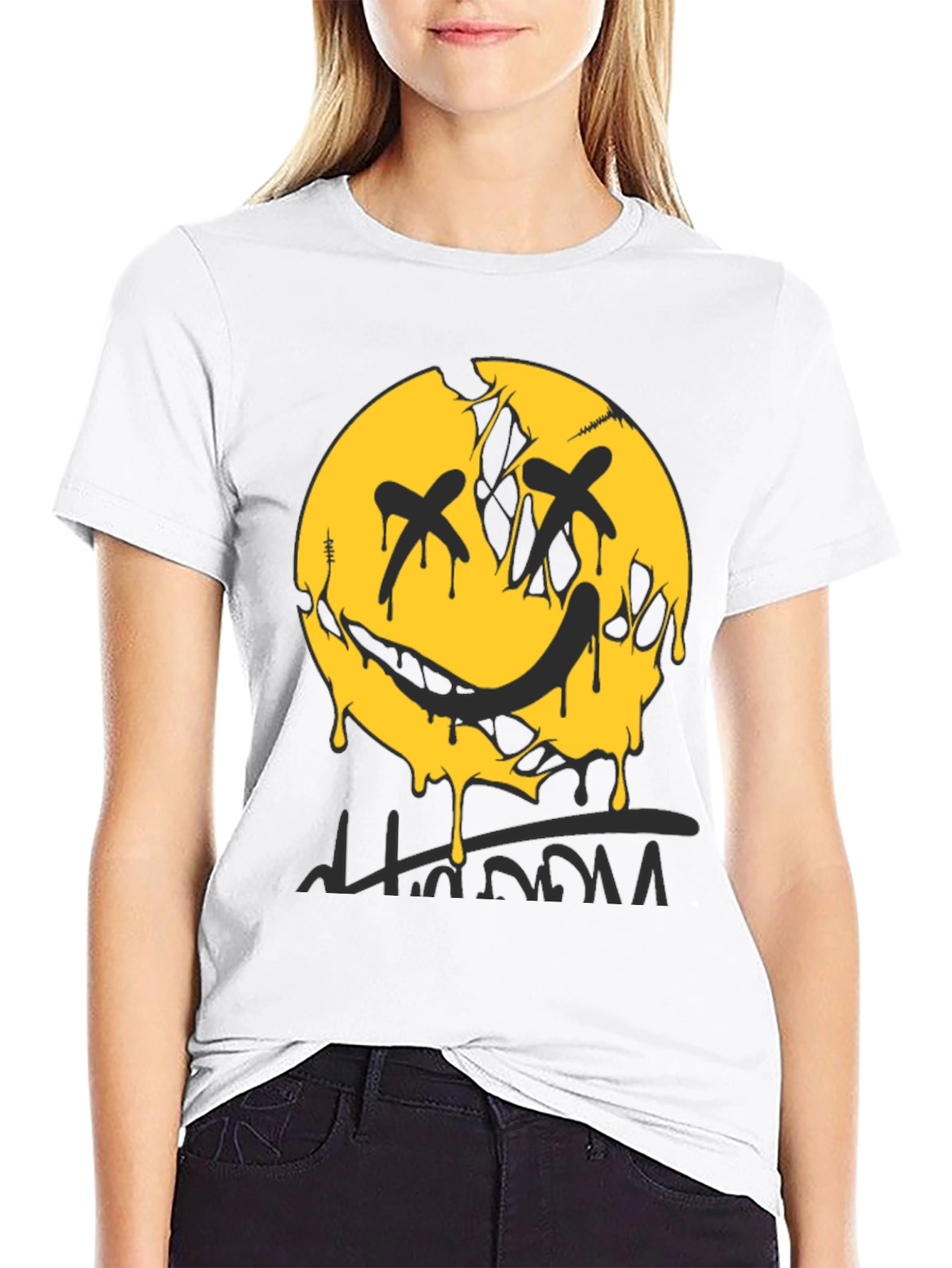 Edgy Graphic Print Crew Neck T-Shirt - Black