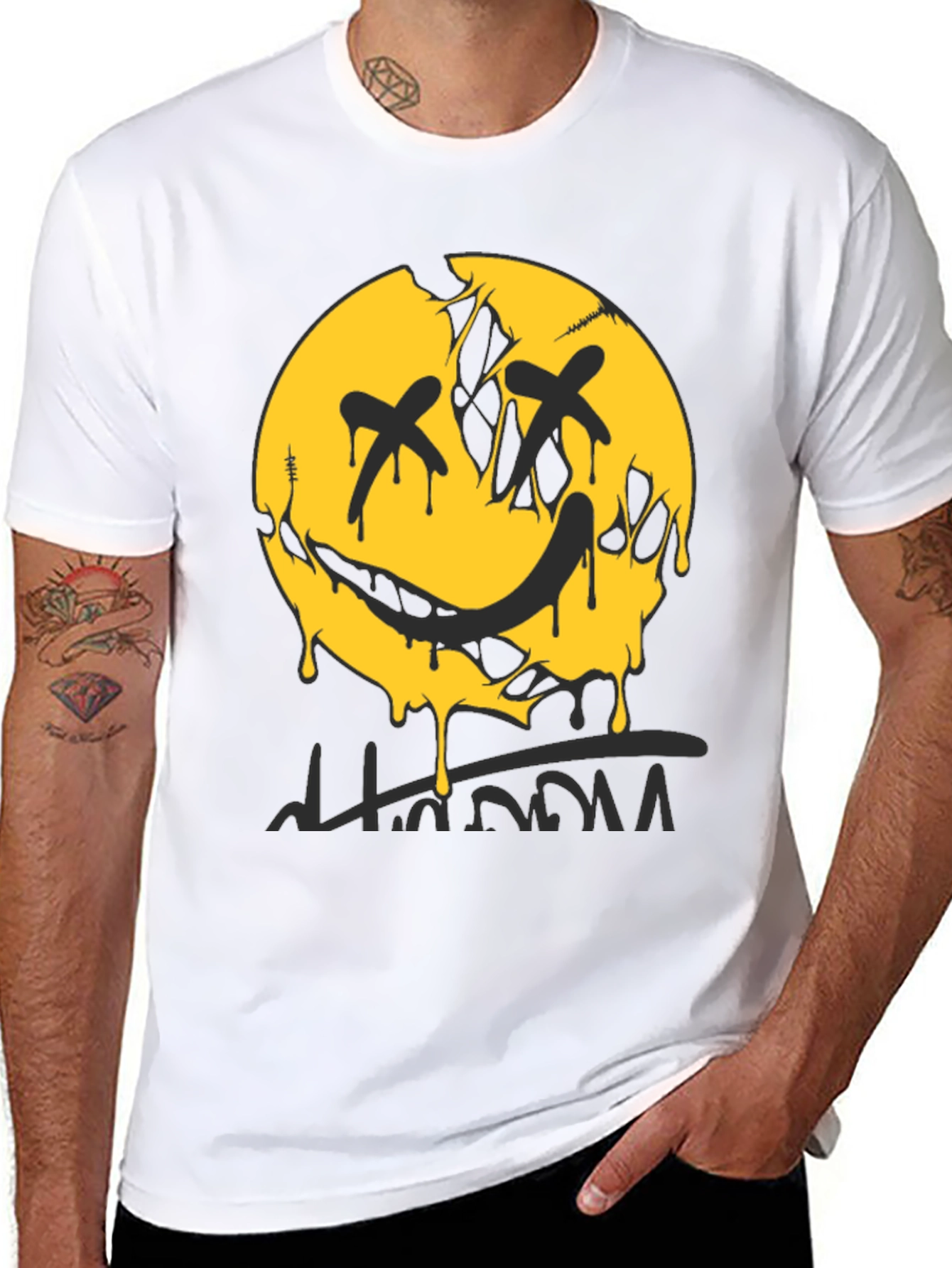 Edgy Graphic Print Crew Neck T-Shirt - Black