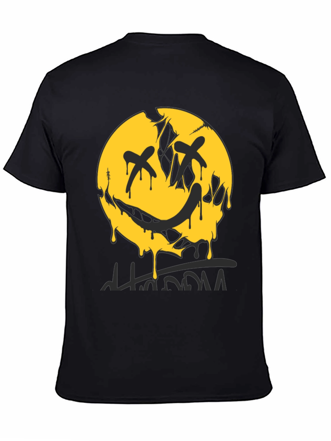 Edgy Graphic Print Crew Neck T-Shirt - Black