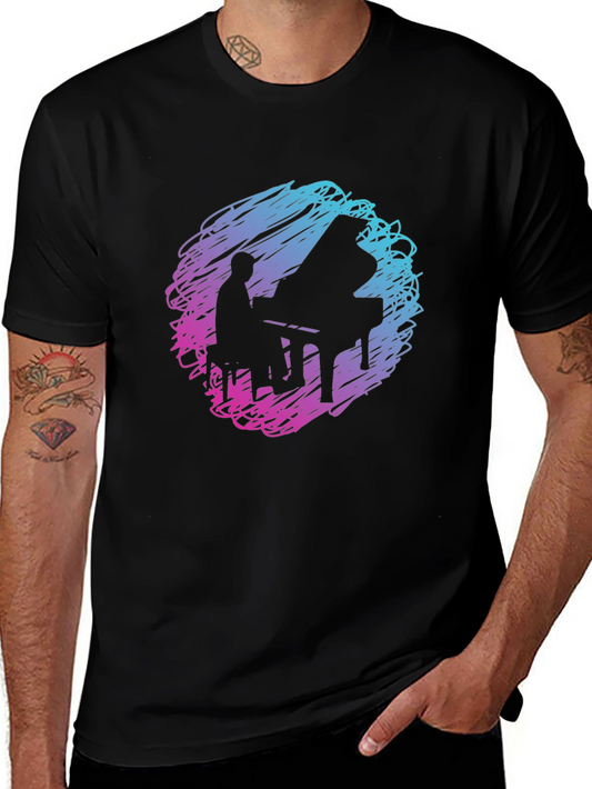 Piano Player Graphic Tee - Abstract Scribble Design