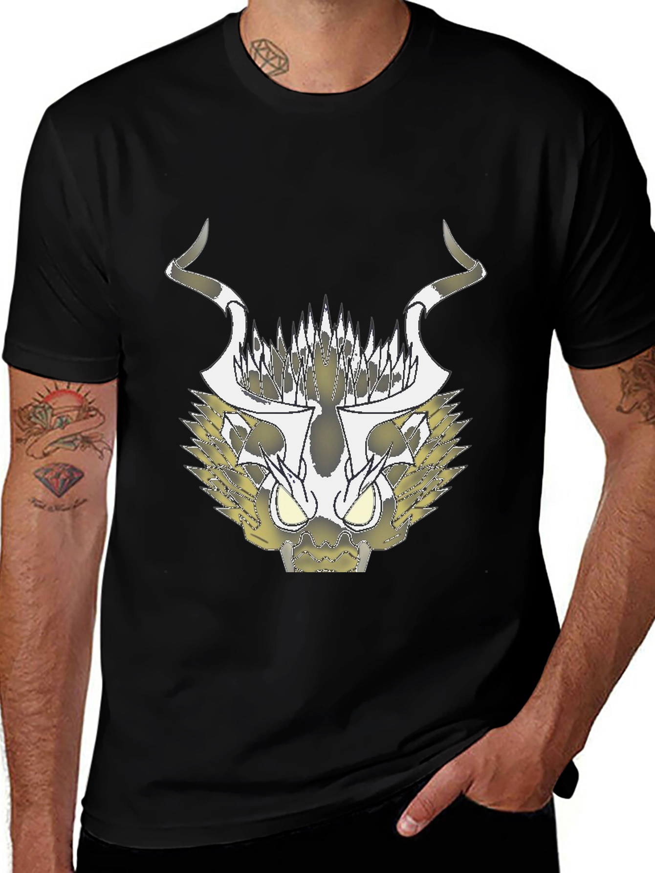 Abstract Black T-Shirt with Geometric Animal Design