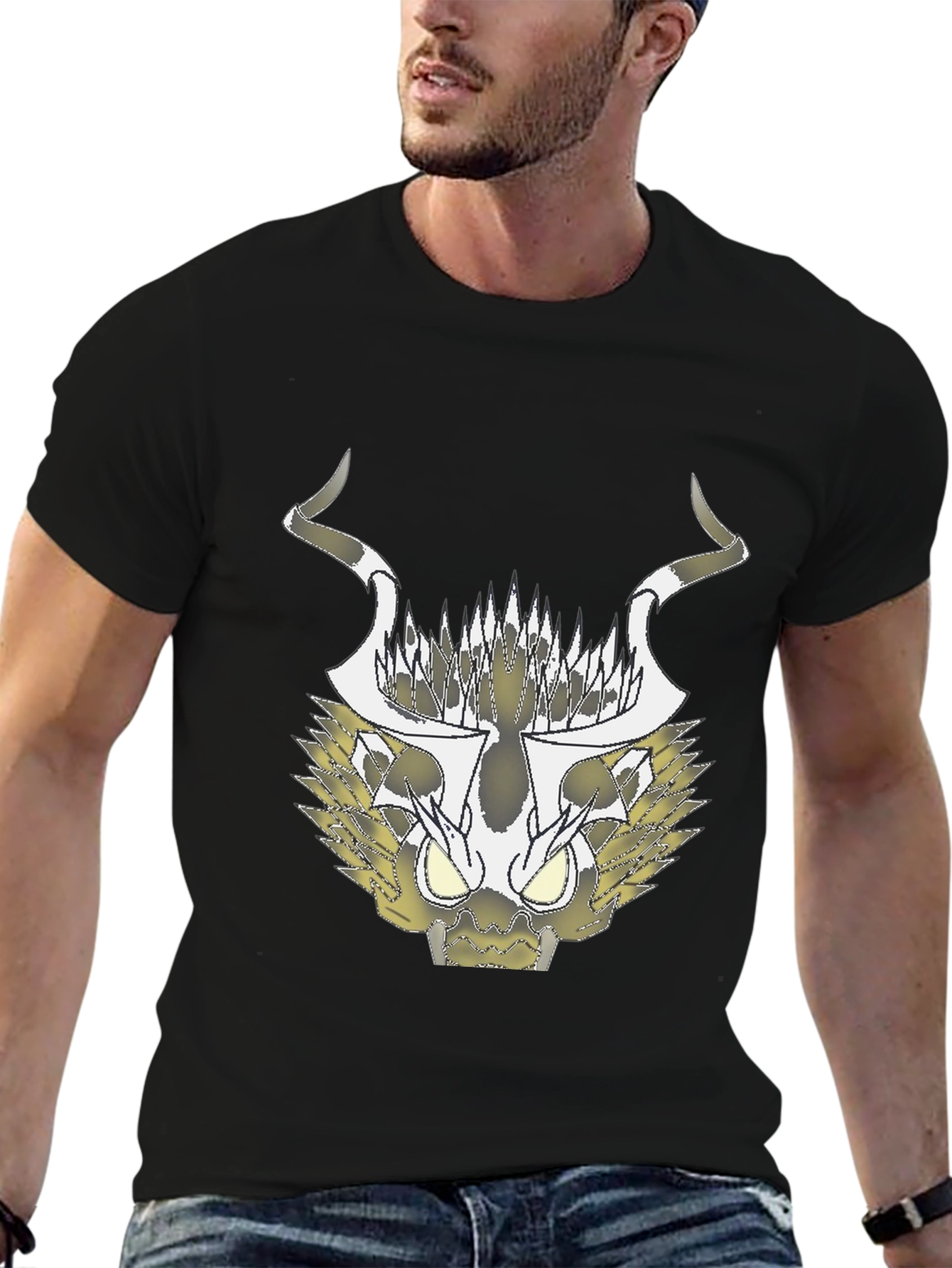 Abstract Black T-Shirt with Geometric Animal Design