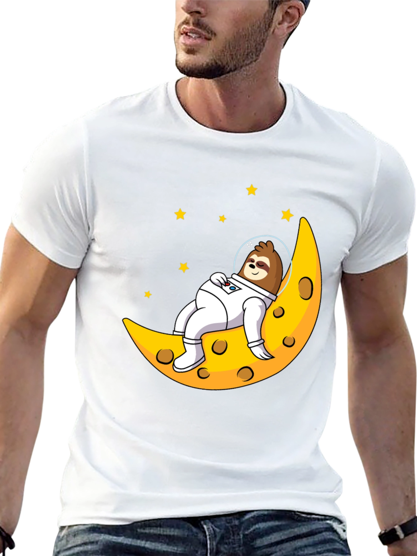 Sloth Astronaut Moon Graphic T-Shirt