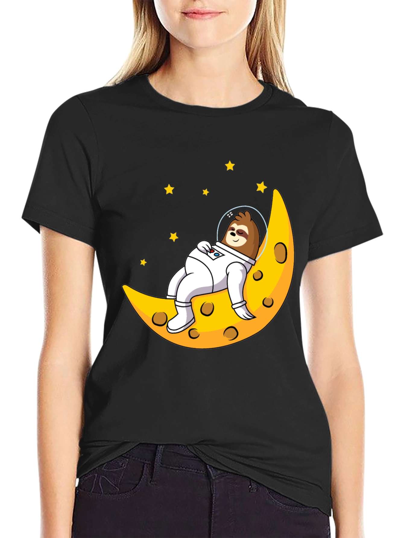 Sloth Astronaut Moon Graphic T-Shirt