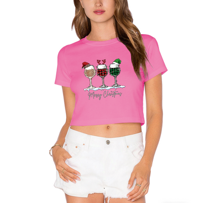Merry Christmas Wine Glass Holiday Party Cropped T?Shirt