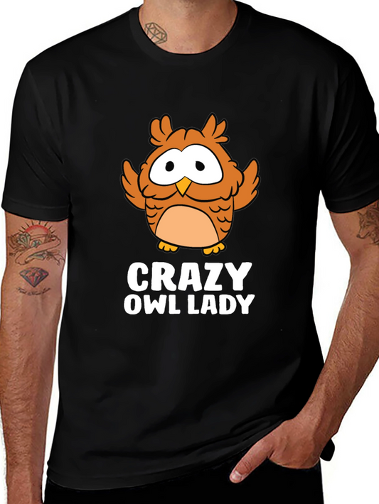 Crazy Owl Lady Black Graphic Tee