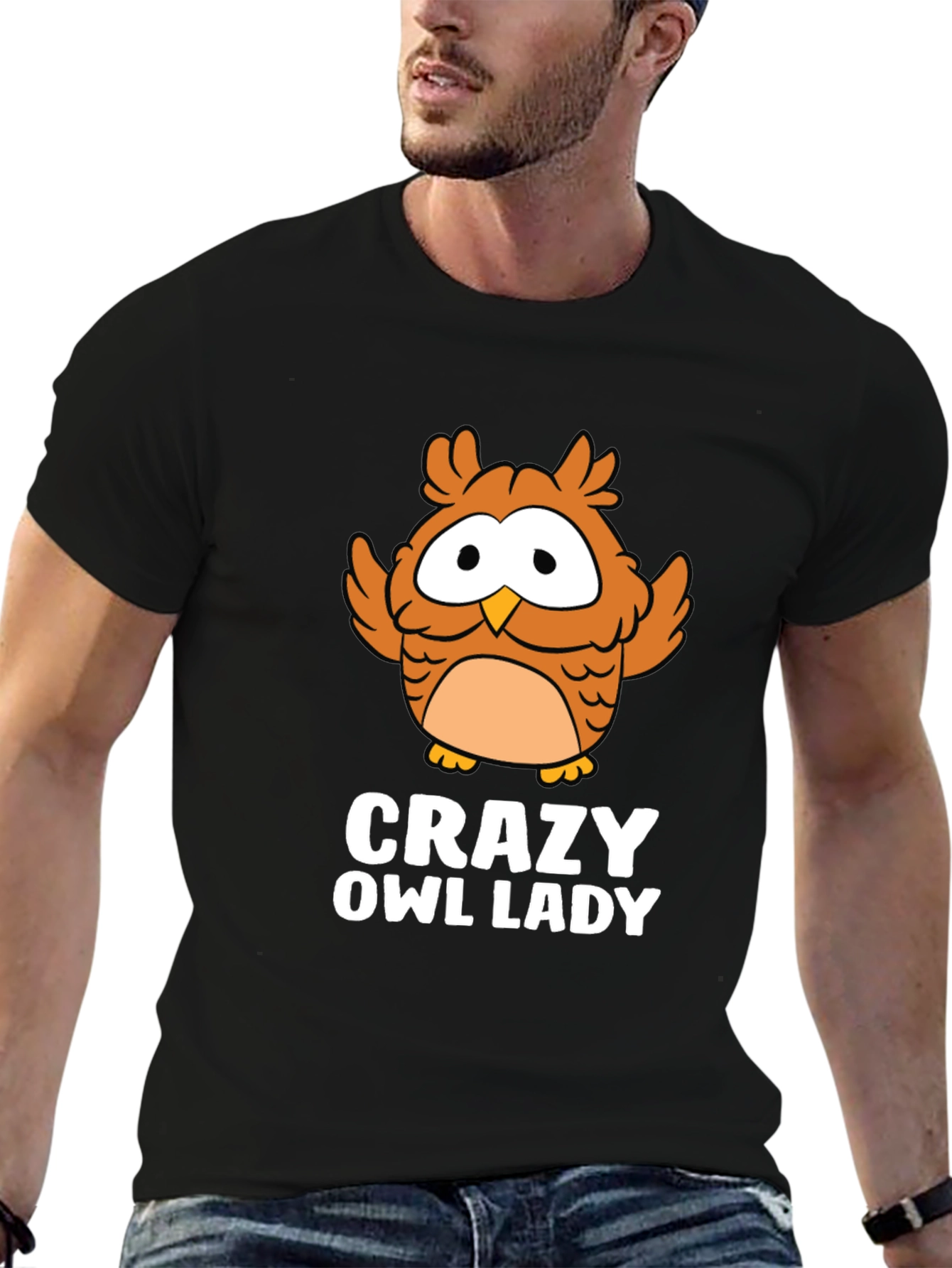 Crazy Owl Lady Black Graphic Tee