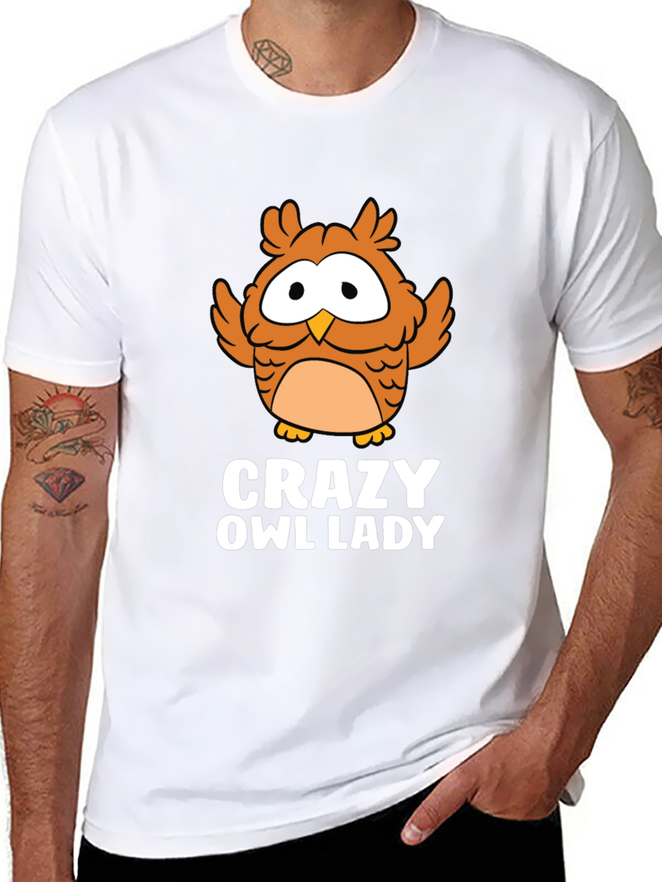 Crazy Owl Lady Black Graphic Tee