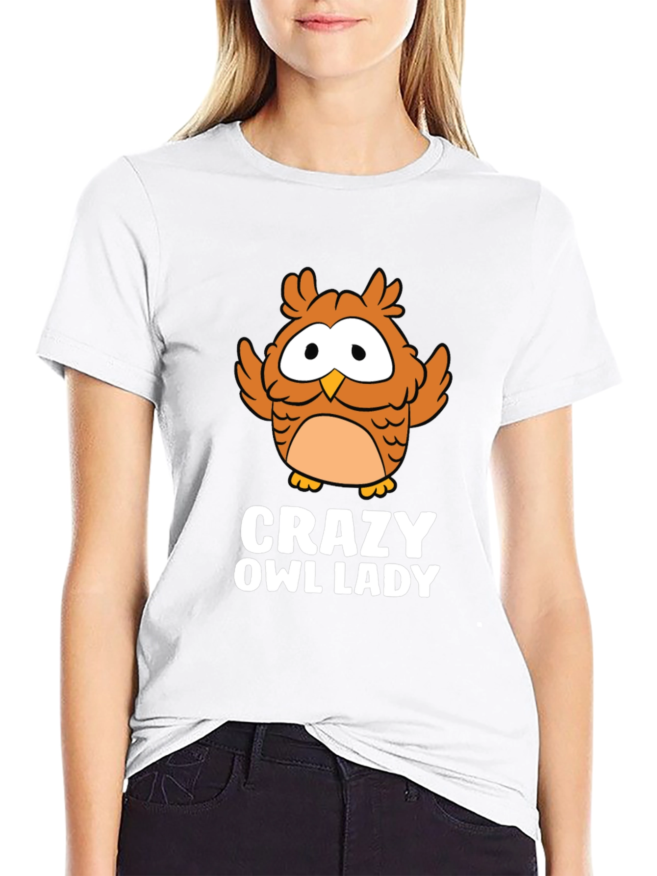 Crazy Owl Lady Black Graphic Tee