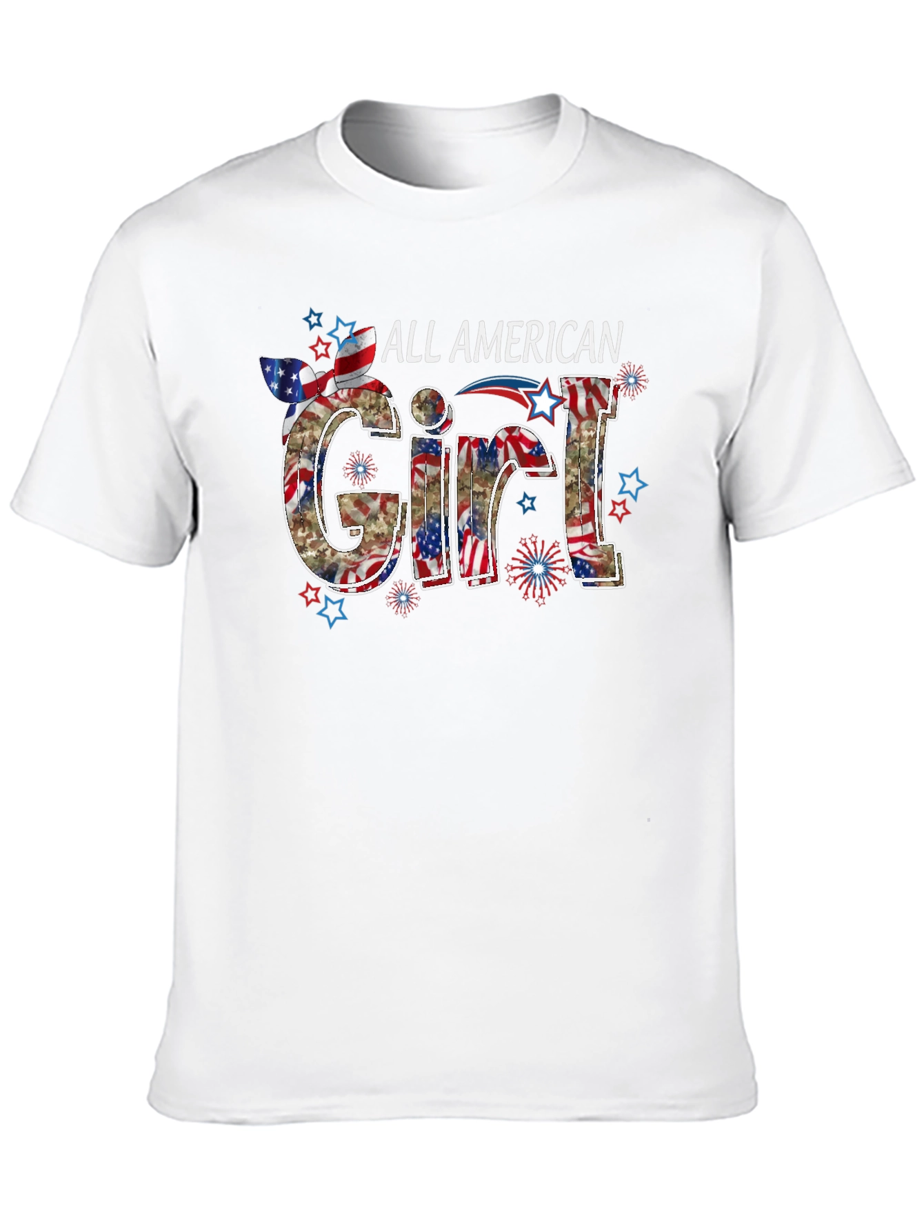 All American Girl Graphic Tee Patriotic USA Flag