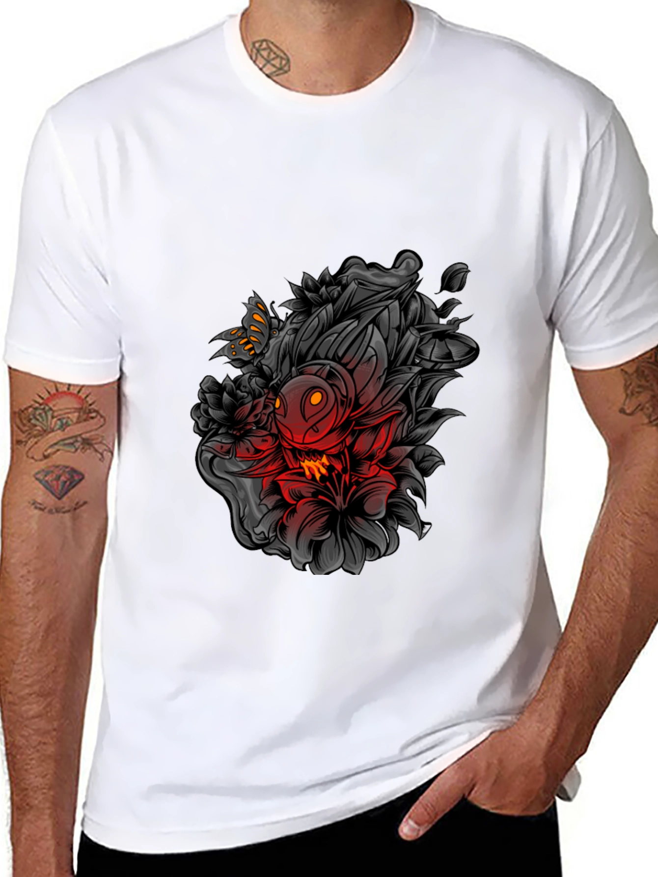 Edgy Floral Graphic Print Black T-Shirt