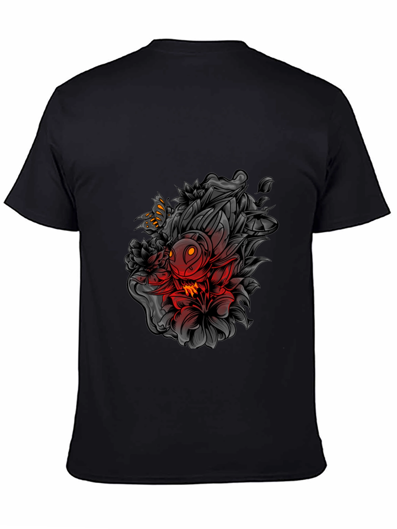 Edgy Floral Graphic Print Black T-Shirt