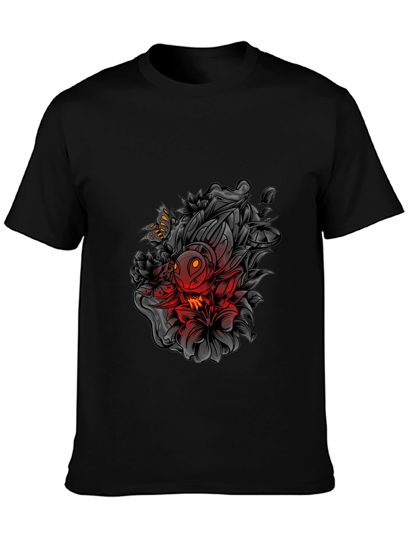 Edgy Floral Graphic Print Black T-Shirt
