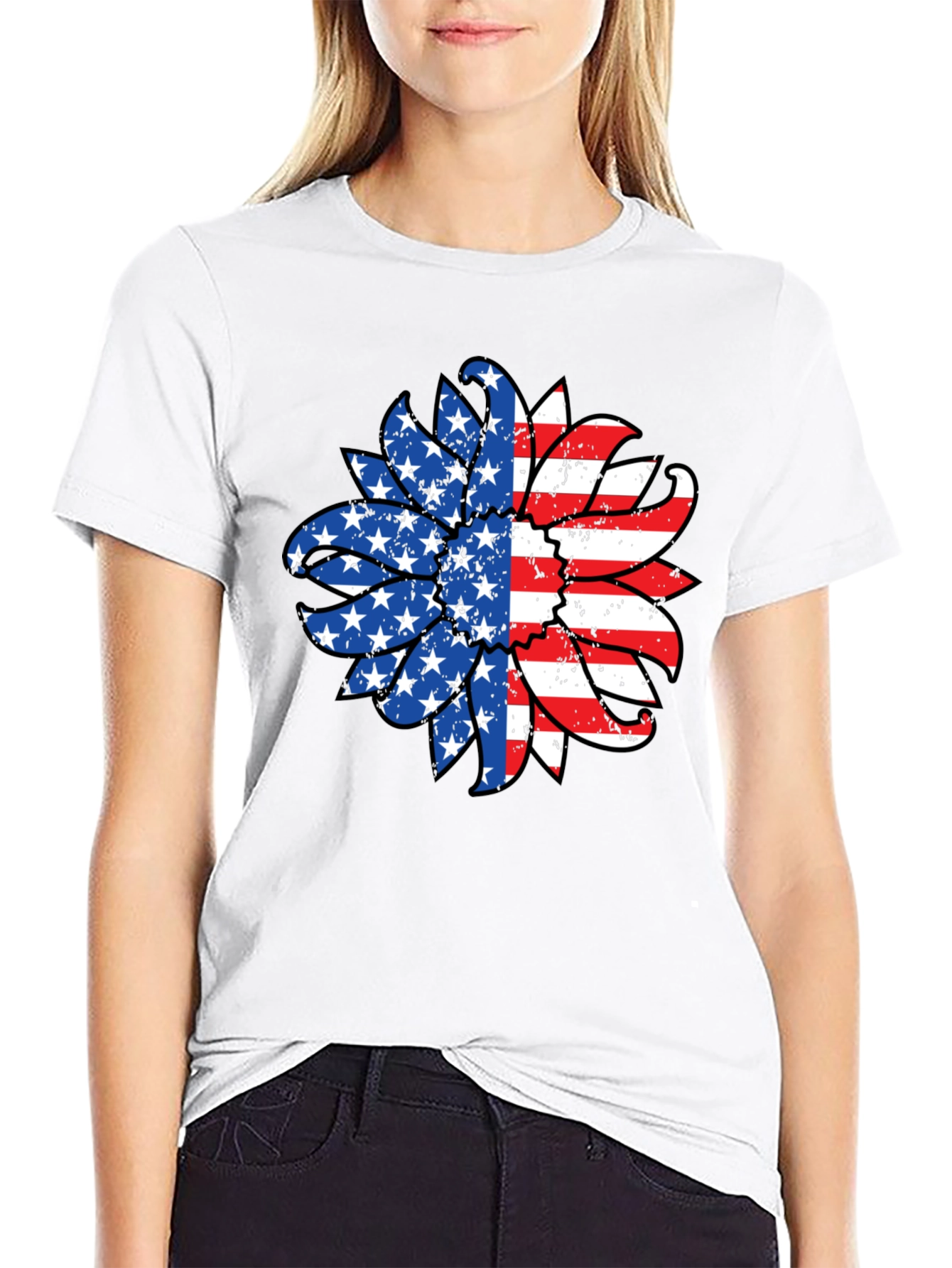 USA Flag Sunflower Graphic Tee