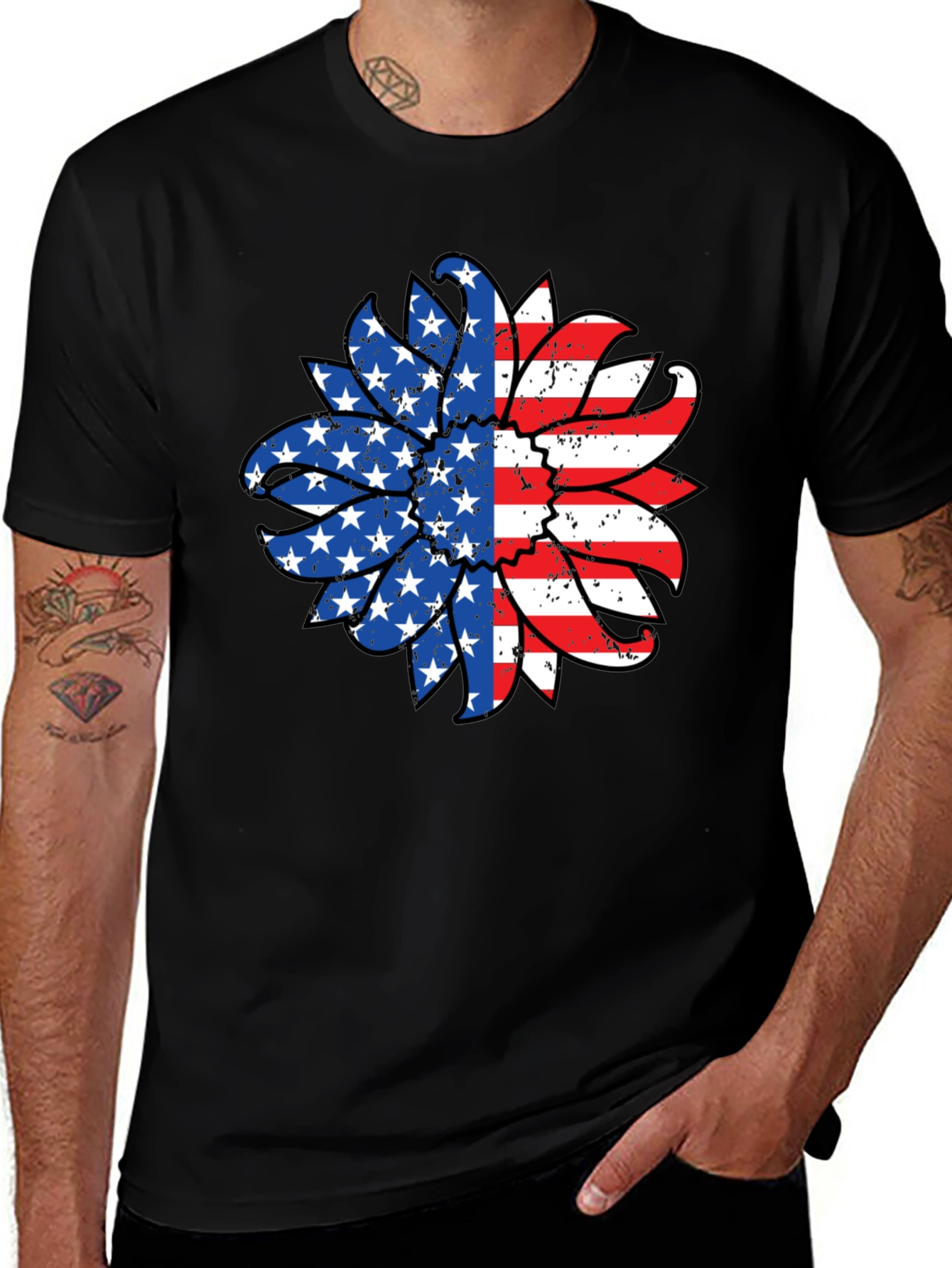 USA Flag Sunflower Graphic Tee