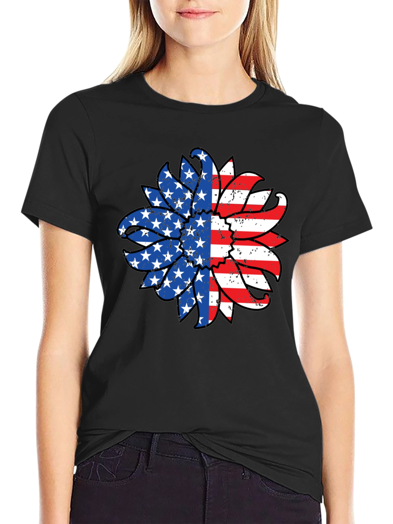 USA Flag Sunflower Graphic Tee