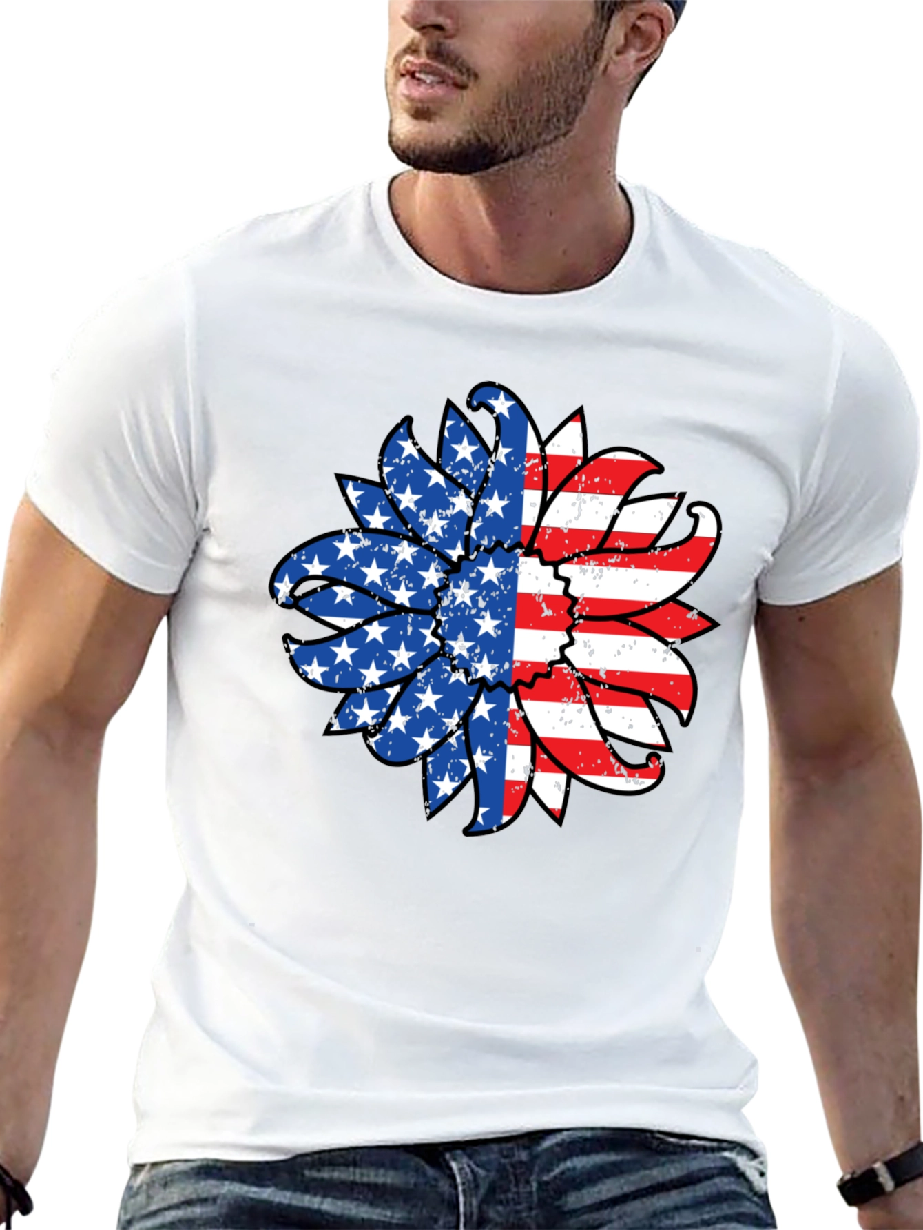 USA Flag Sunflower Graphic Tee