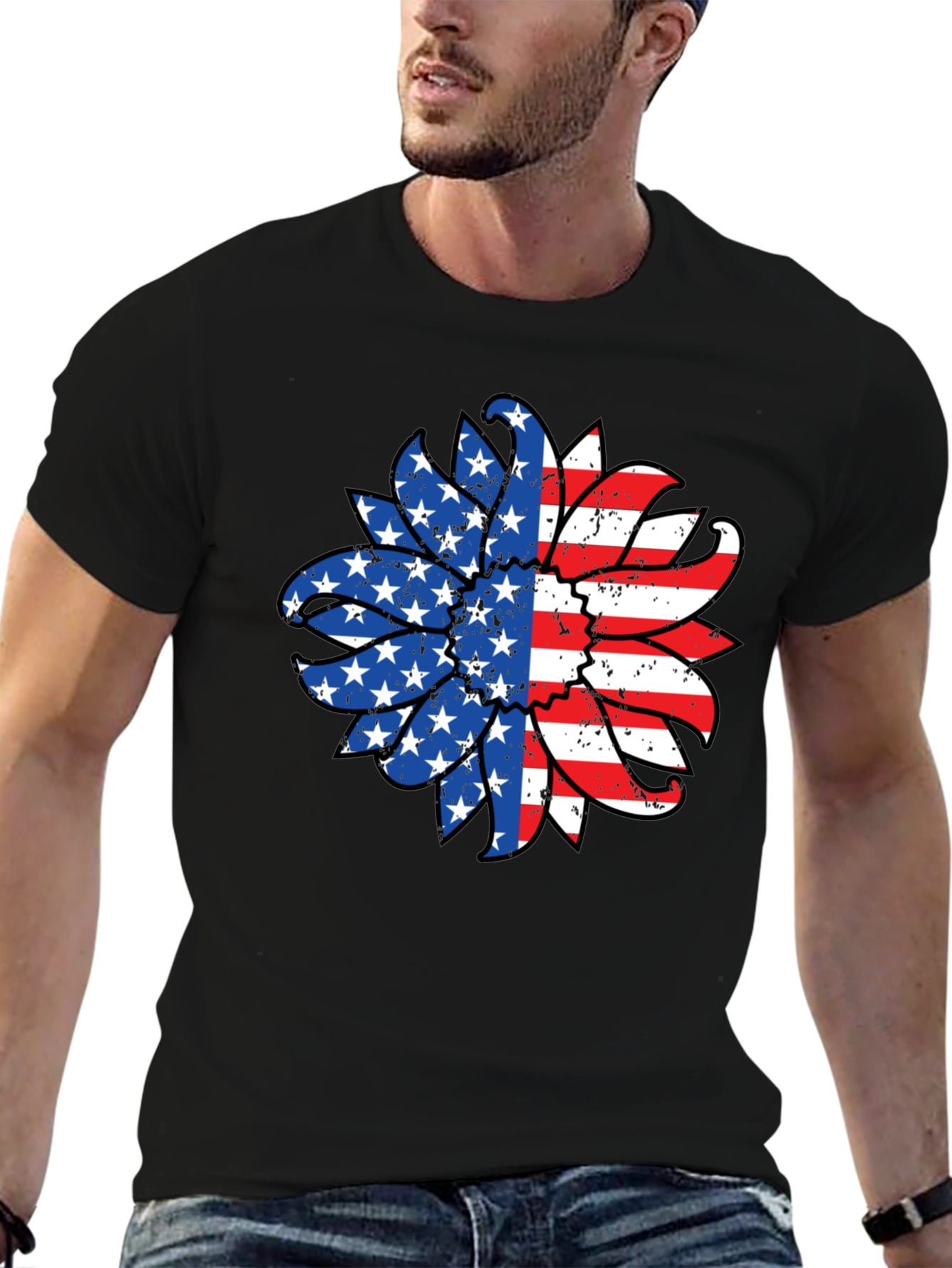 USA Flag Sunflower Graphic Tee