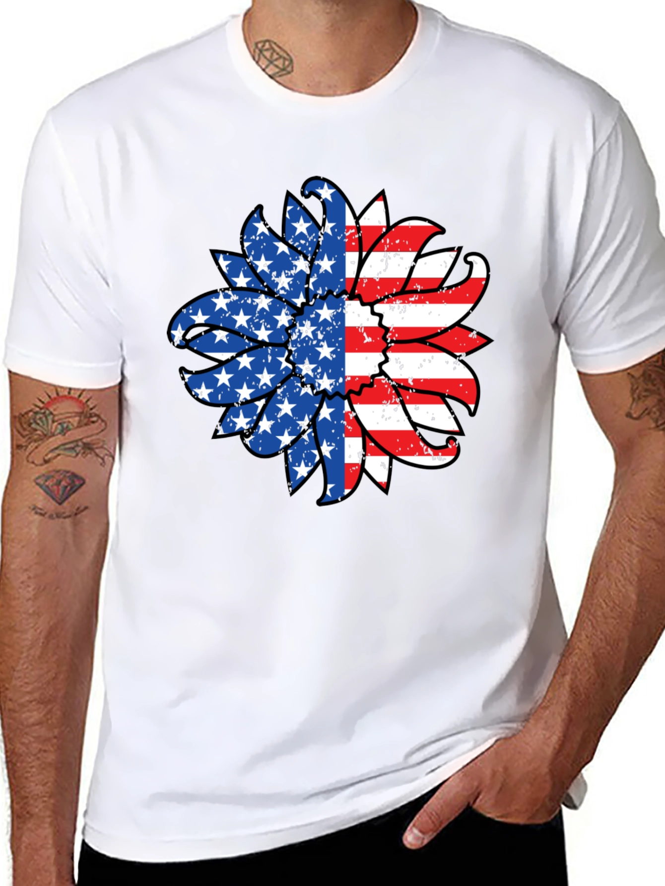 USA Flag Sunflower Graphic Tee
