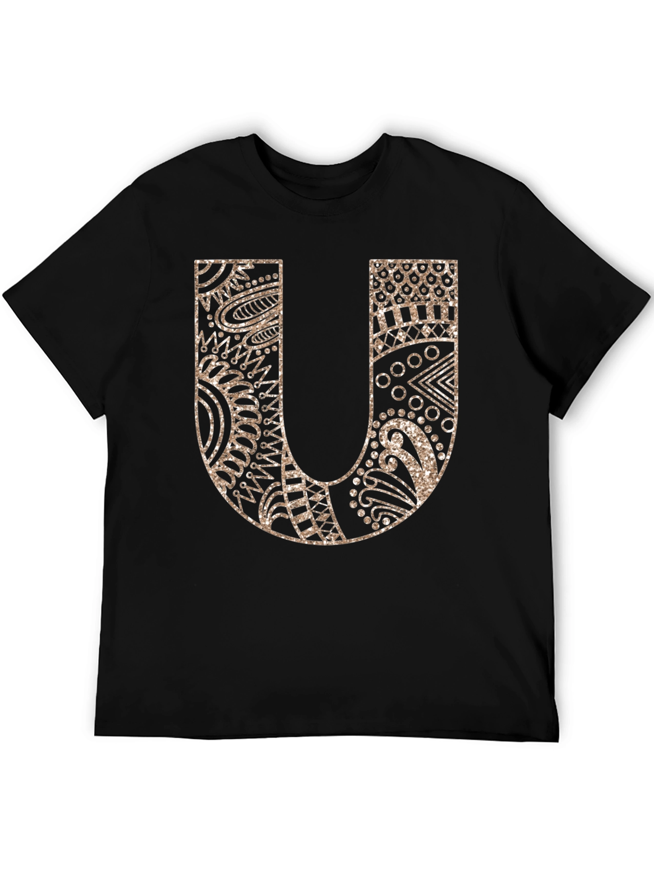 Letter U Graphic Tee - Black Cotton Blend Shirt