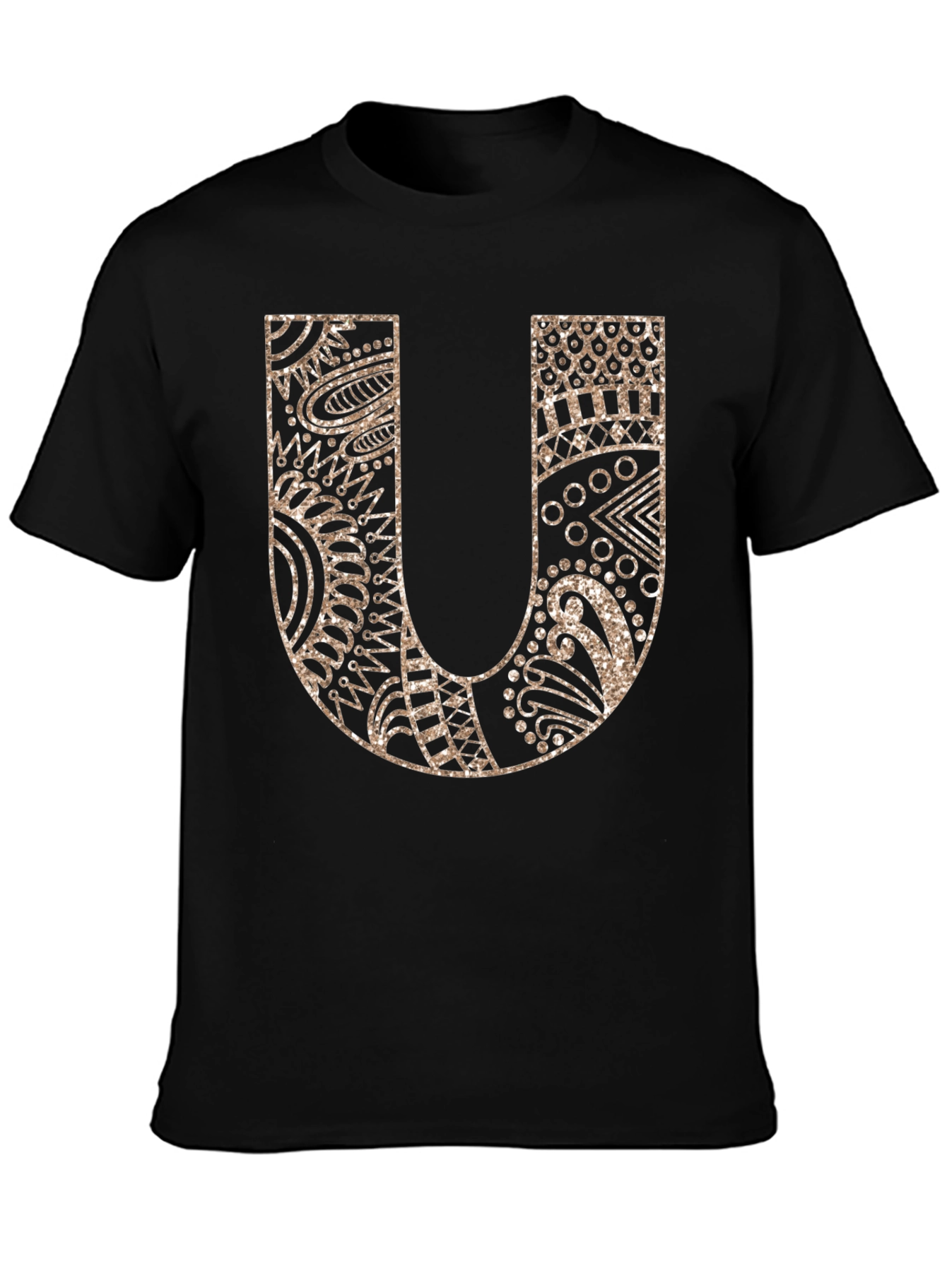 Letter U Graphic Tee - Black Cotton Blend Shirt