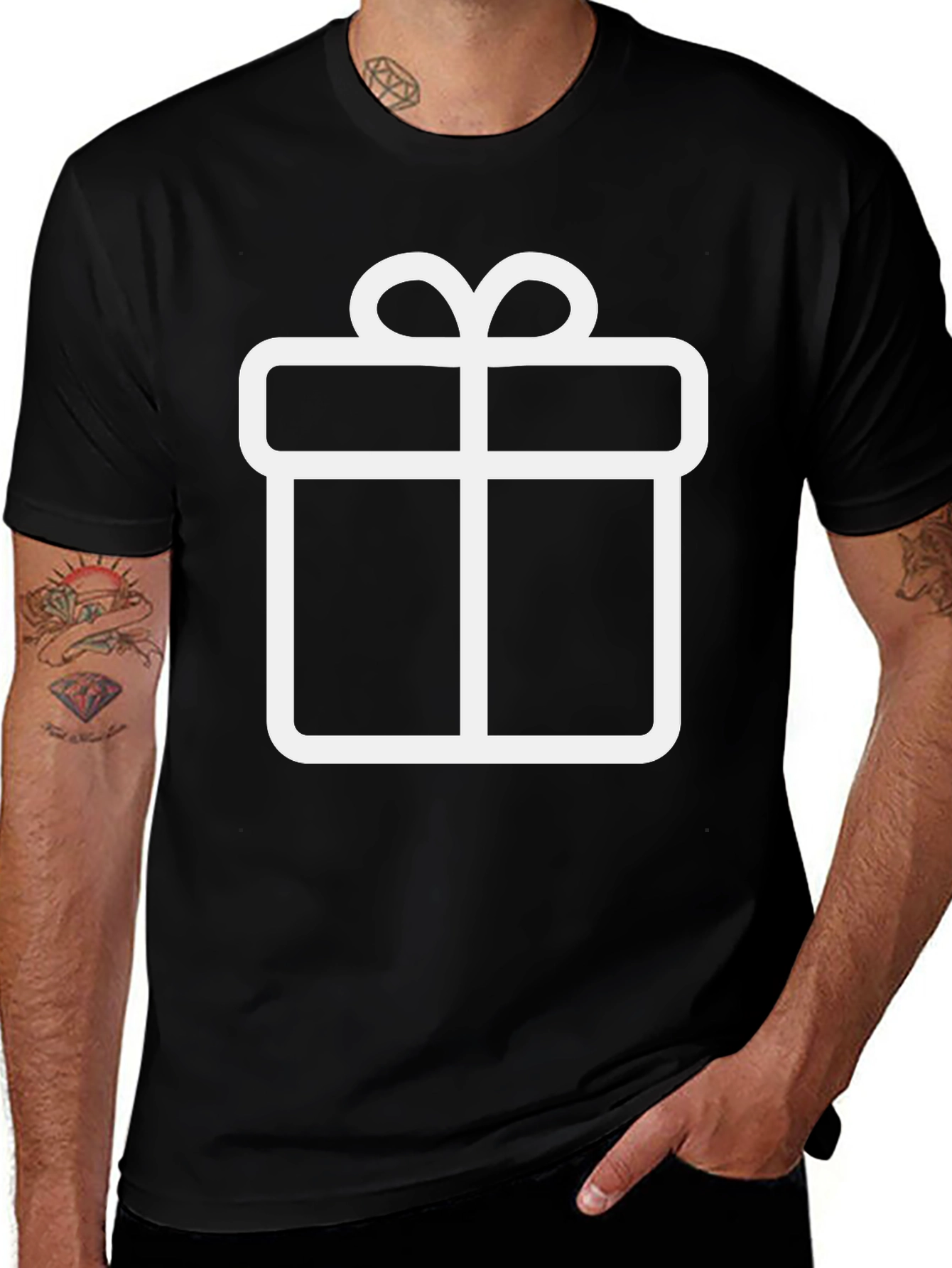 Festive Gift Box Tee - Black Graphic T-Shirt