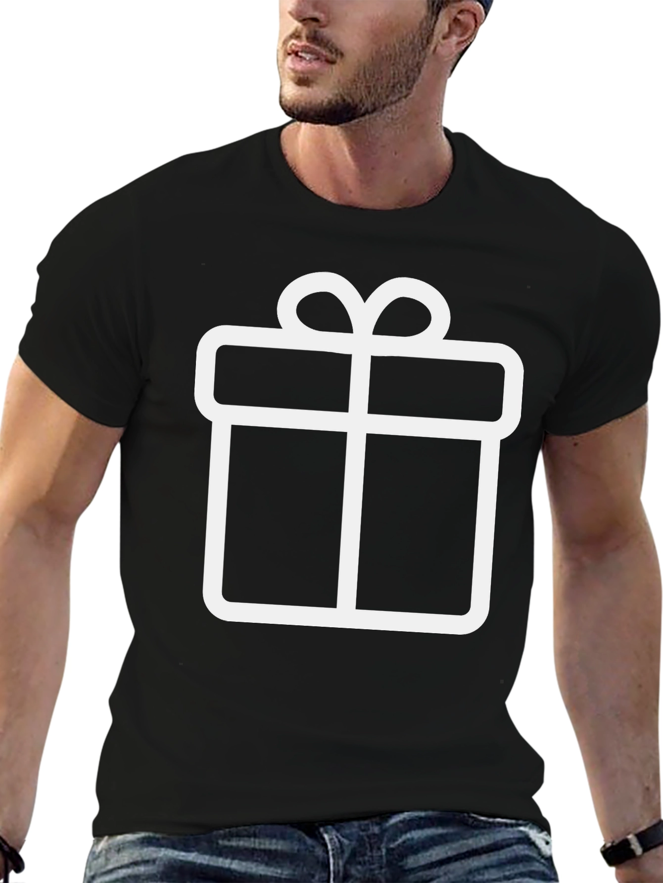 Festive Gift Box Tee - Black Graphic T-Shirt