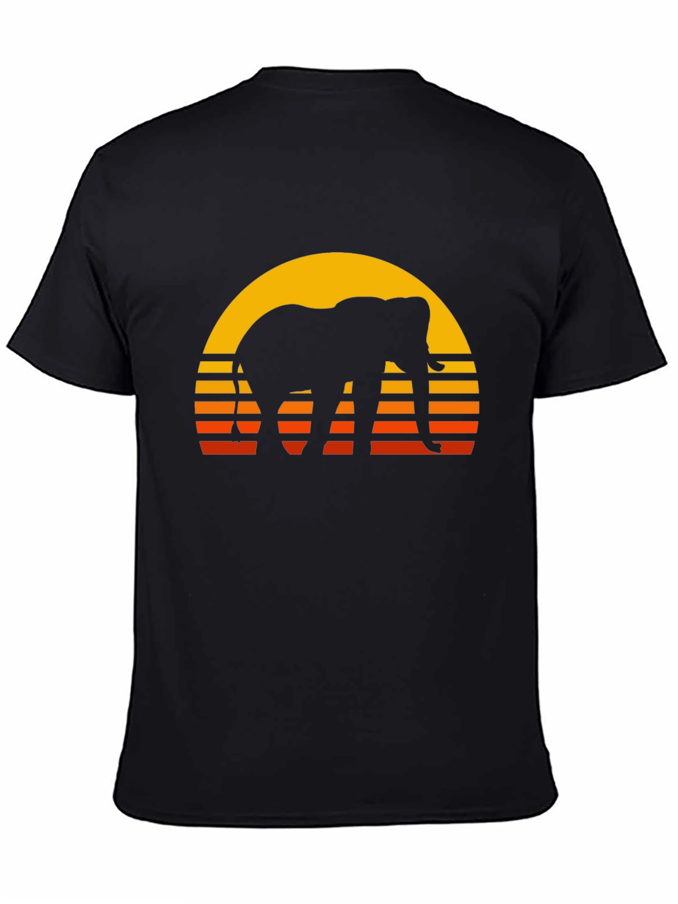 Elephant Sunset T-Shirt - Retro Style Black Tee