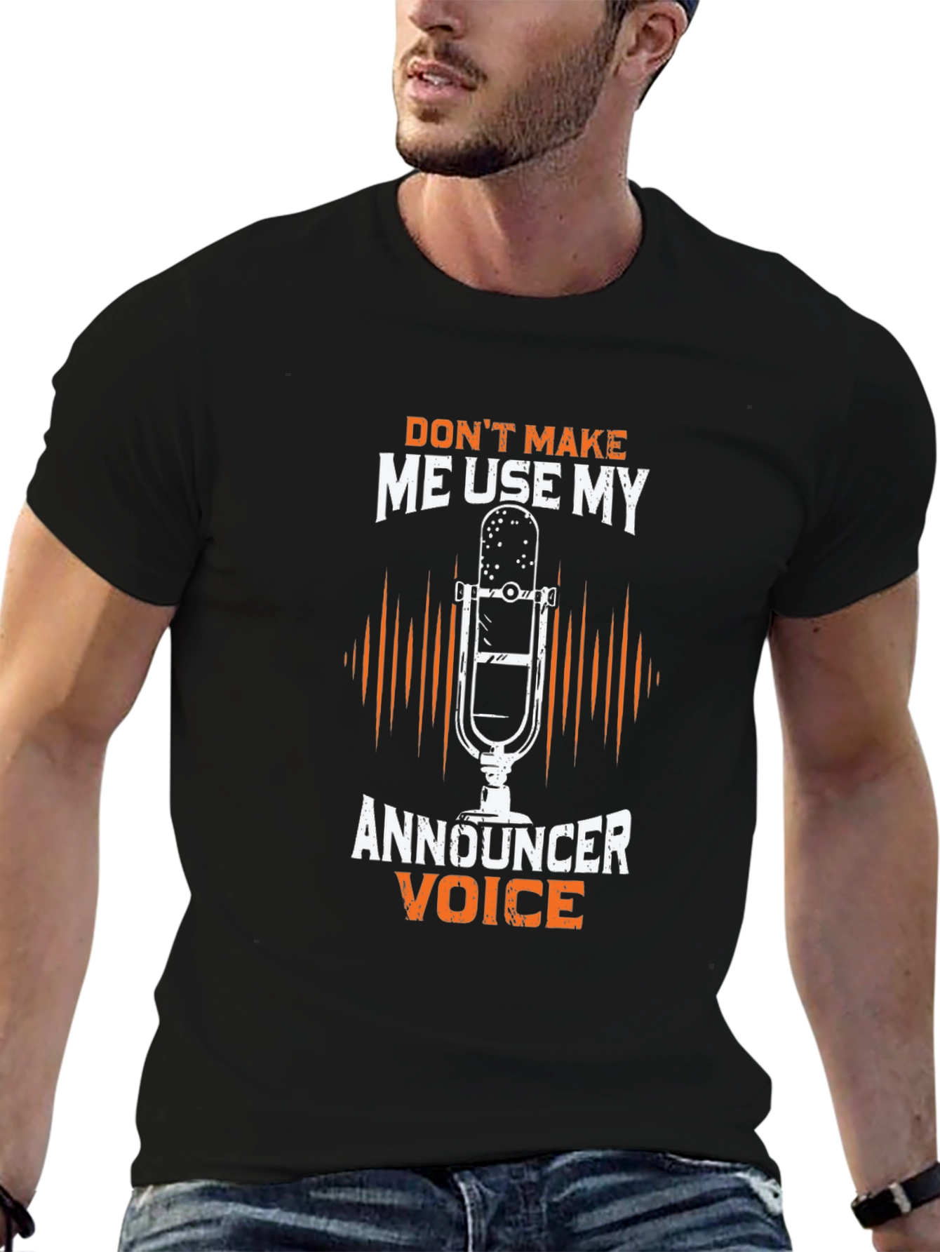Announcer Voice Graphic Tee - Humorous Black T-Shirt