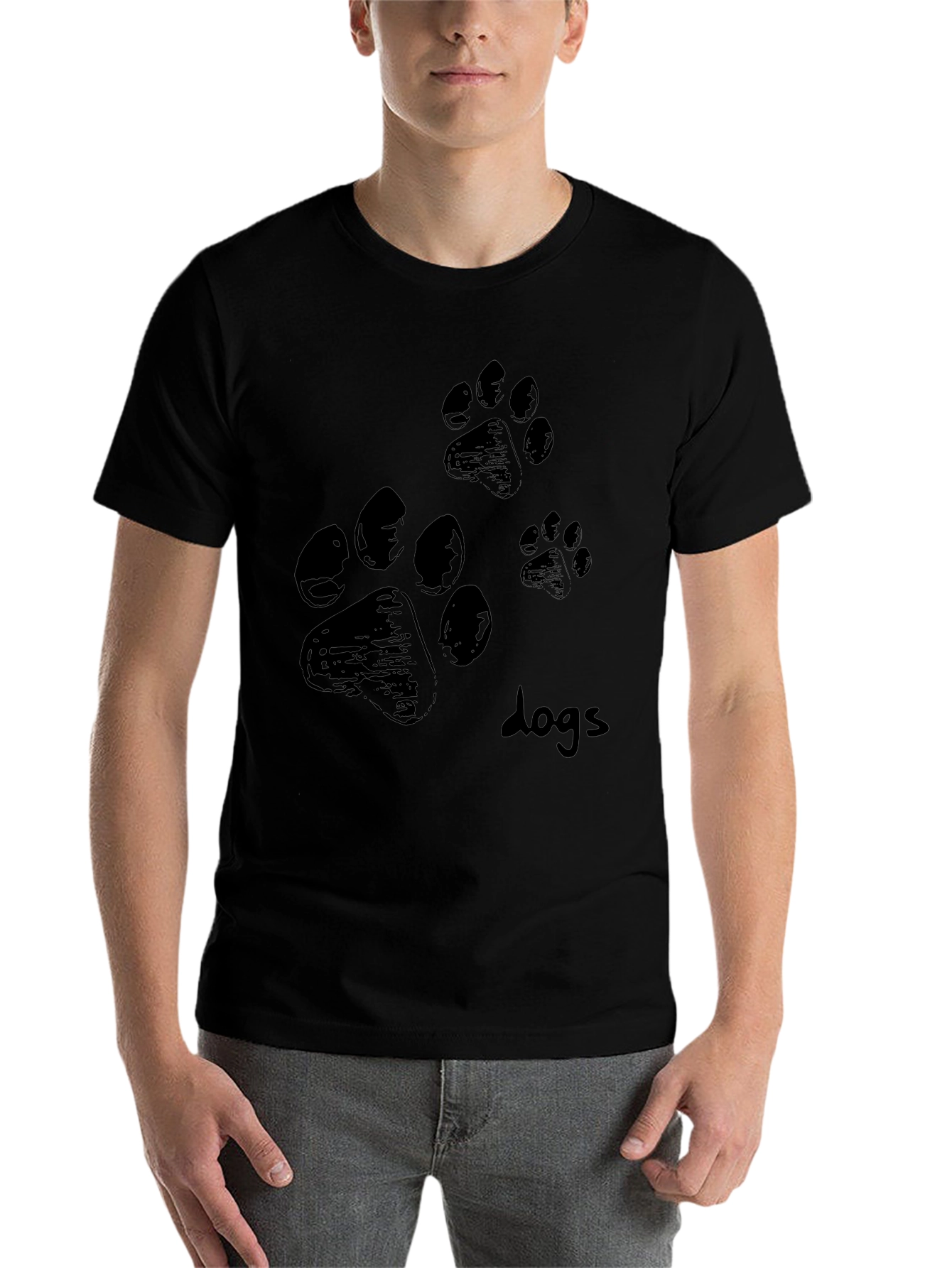 Mens Black T-Shirt with Paw Prints