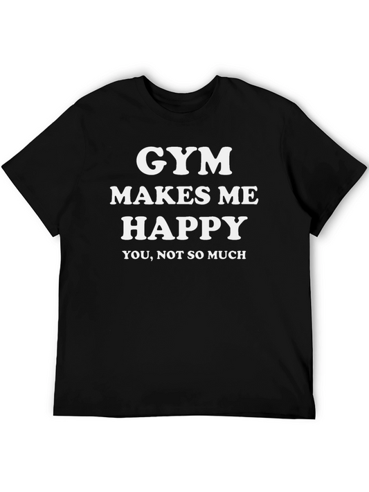 Gym Makes Me Happy Graphic Tee - Black