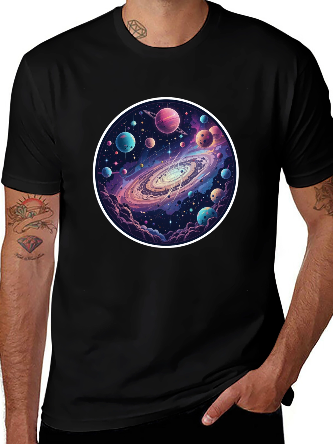 Galaxy Planets Graphic Tee - Mens Black T-Shirt