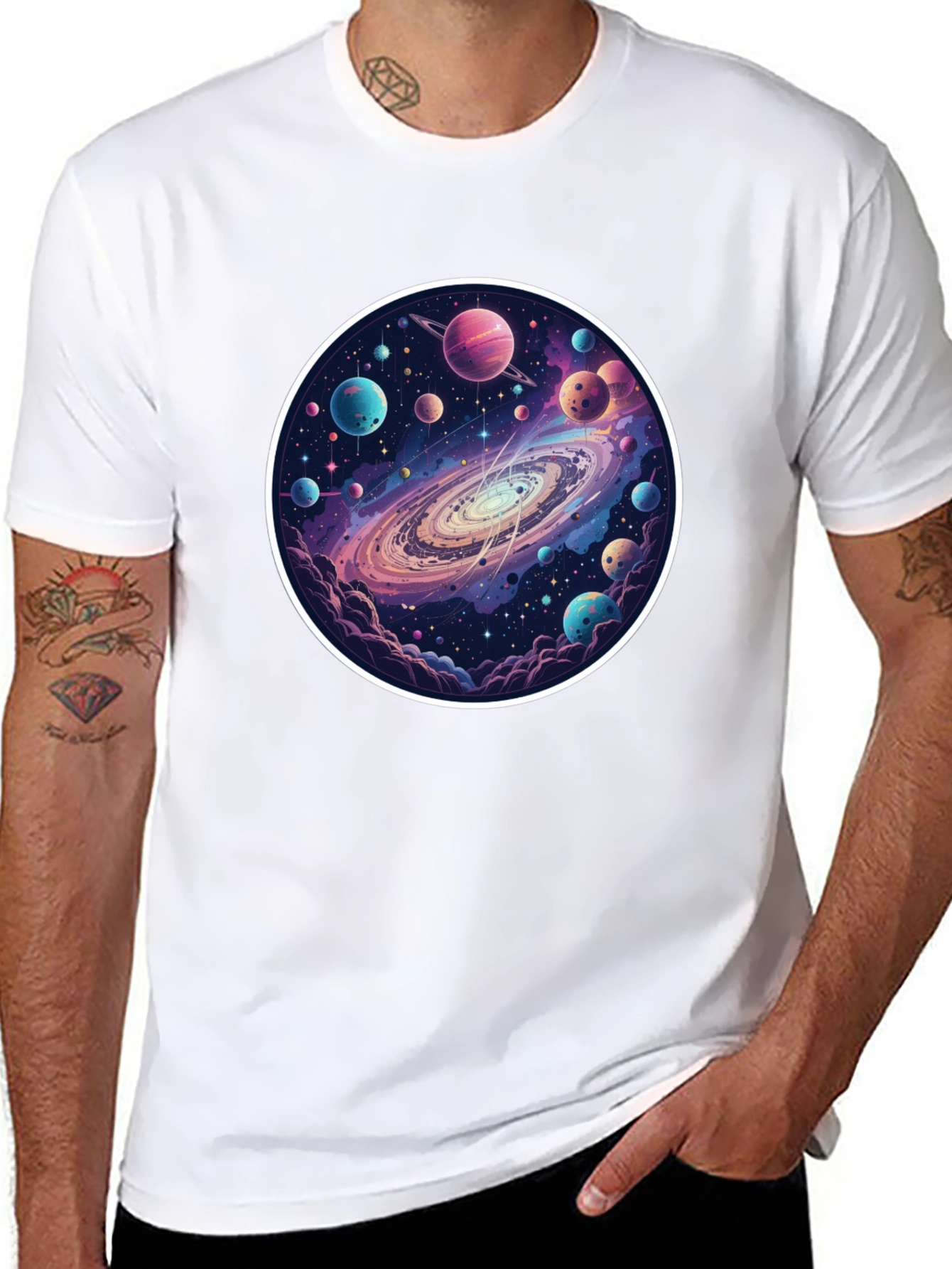 Galaxy Planets Graphic Tee - Mens Black T-Shirt