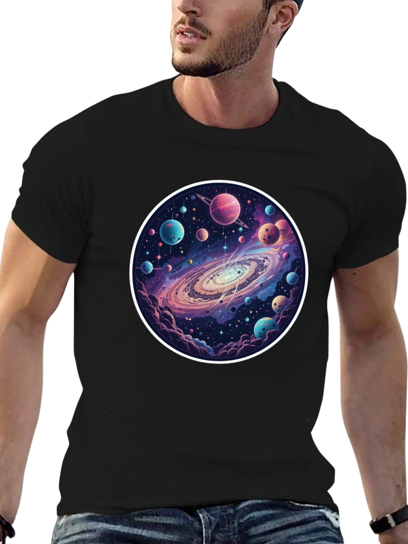 Galaxy Planets Graphic Tee - Mens Black T-Shirt