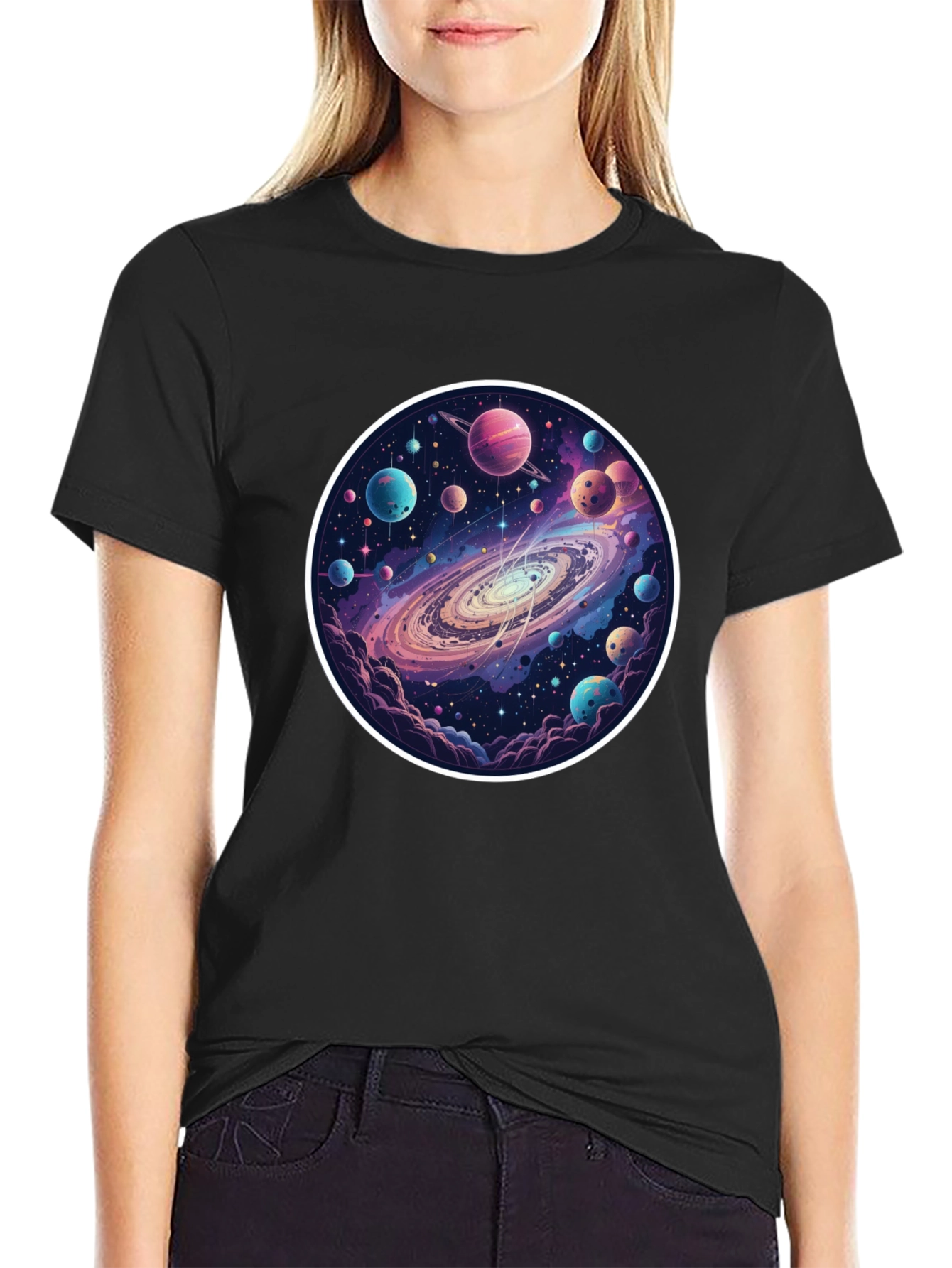 Galaxy Planets Graphic Tee - Mens Black T-Shirt