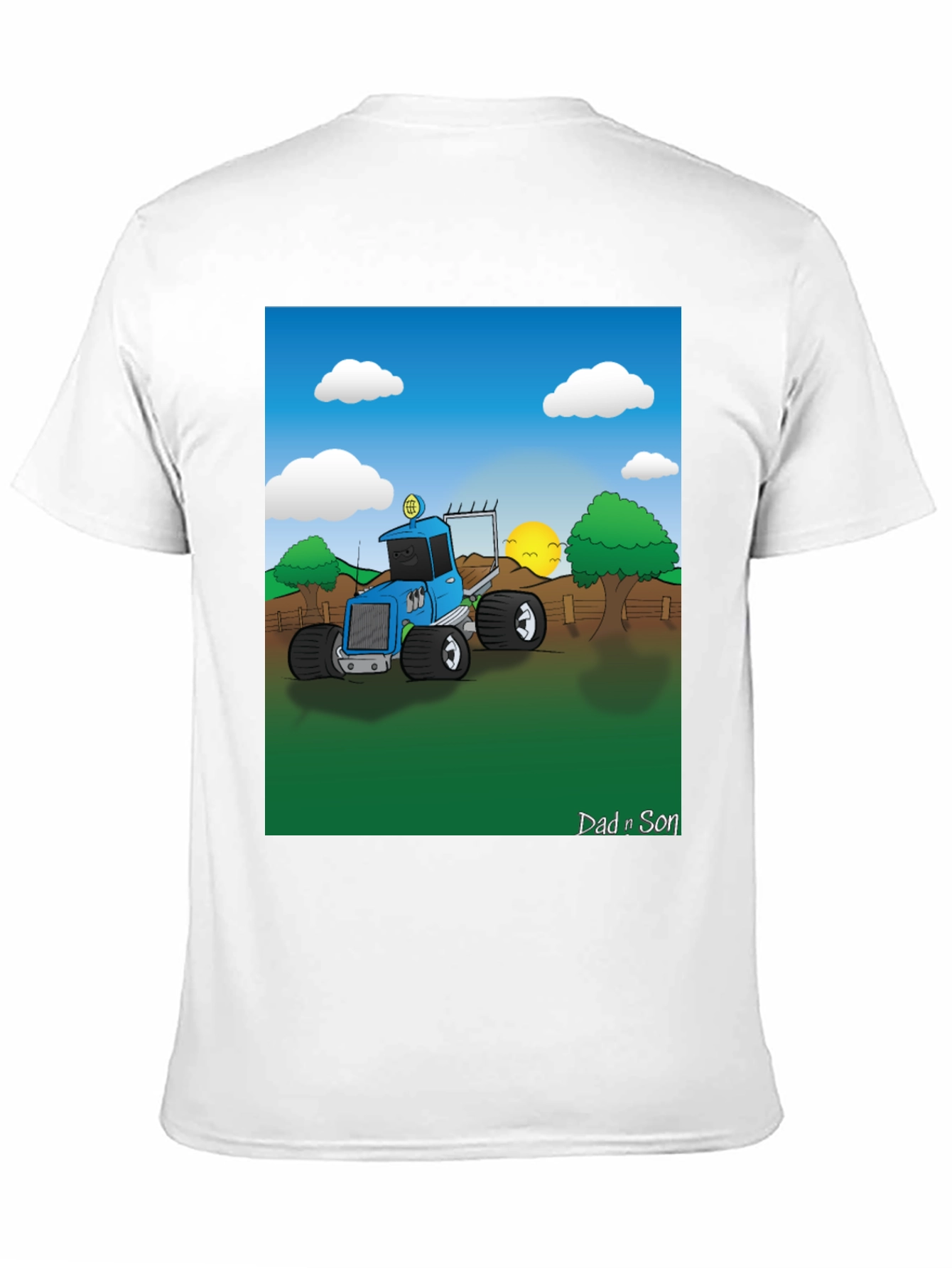 Dad n Son Cartoon Tractor Graphic T-Shirt