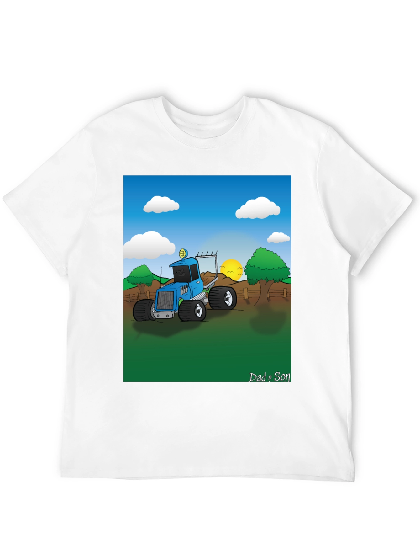 Dad n Son Cartoon Tractor Graphic T-Shirt