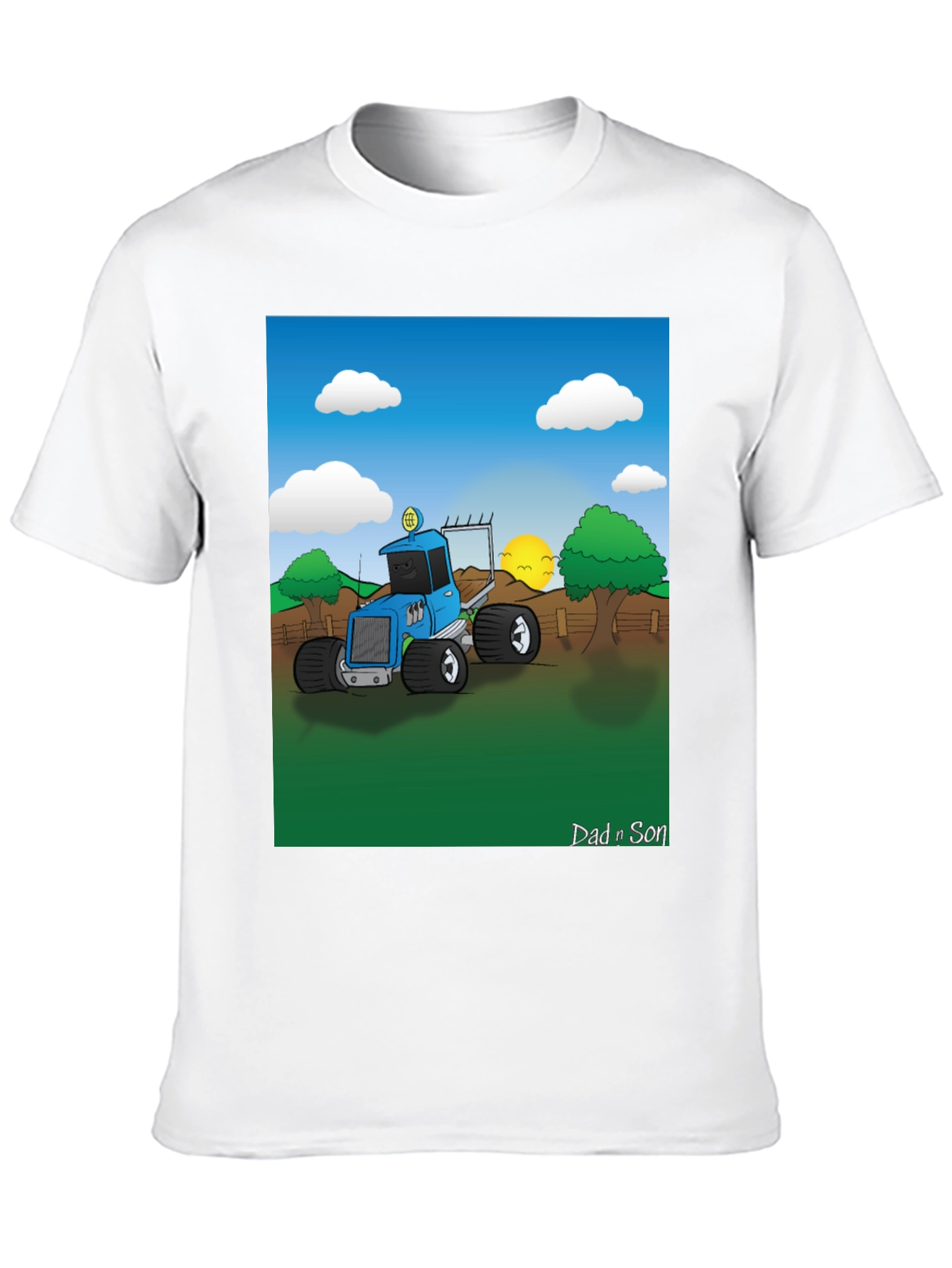 Dad n Son Cartoon Tractor Graphic T-Shirt