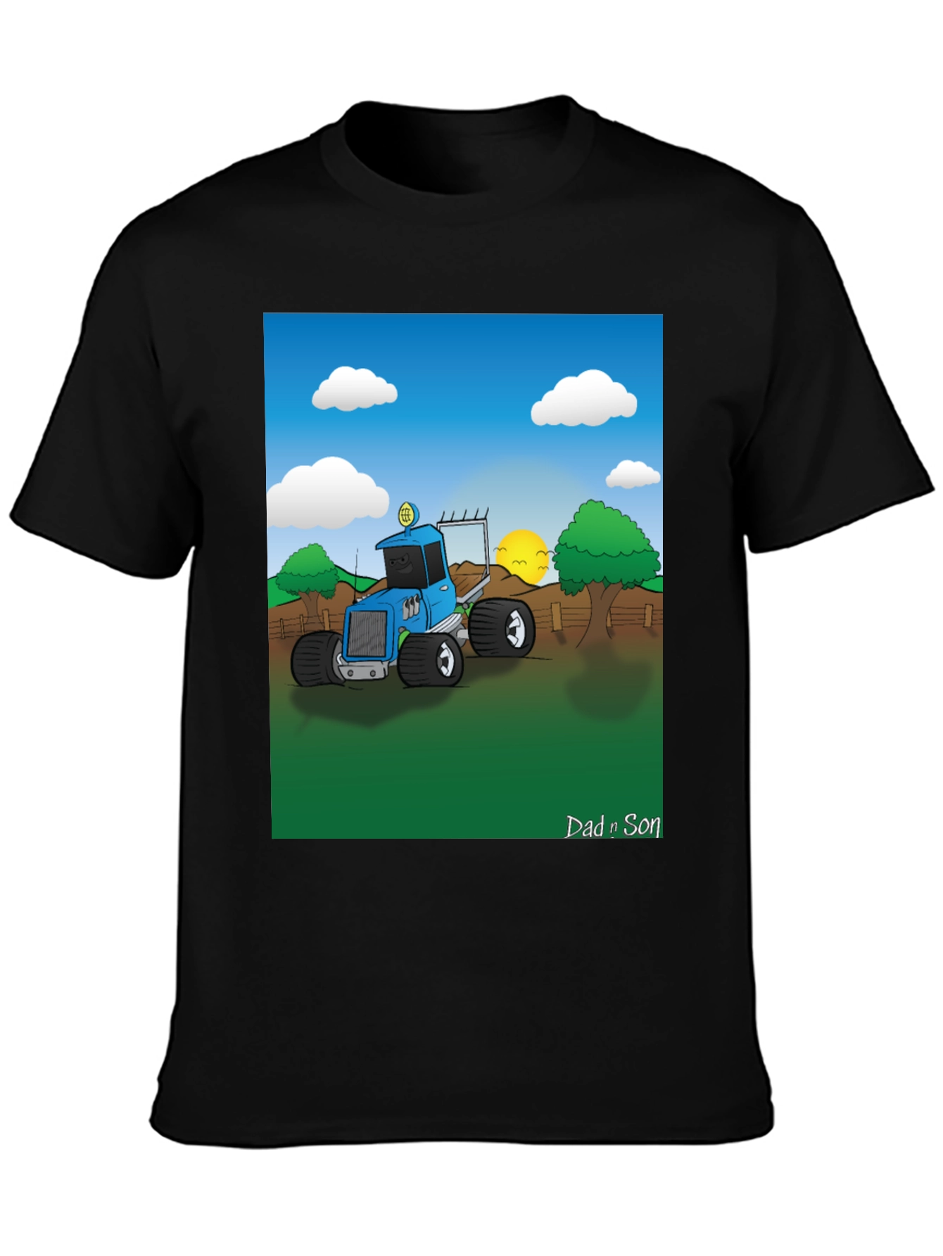 Dad n Son Cartoon Tractor Graphic T-Shirt