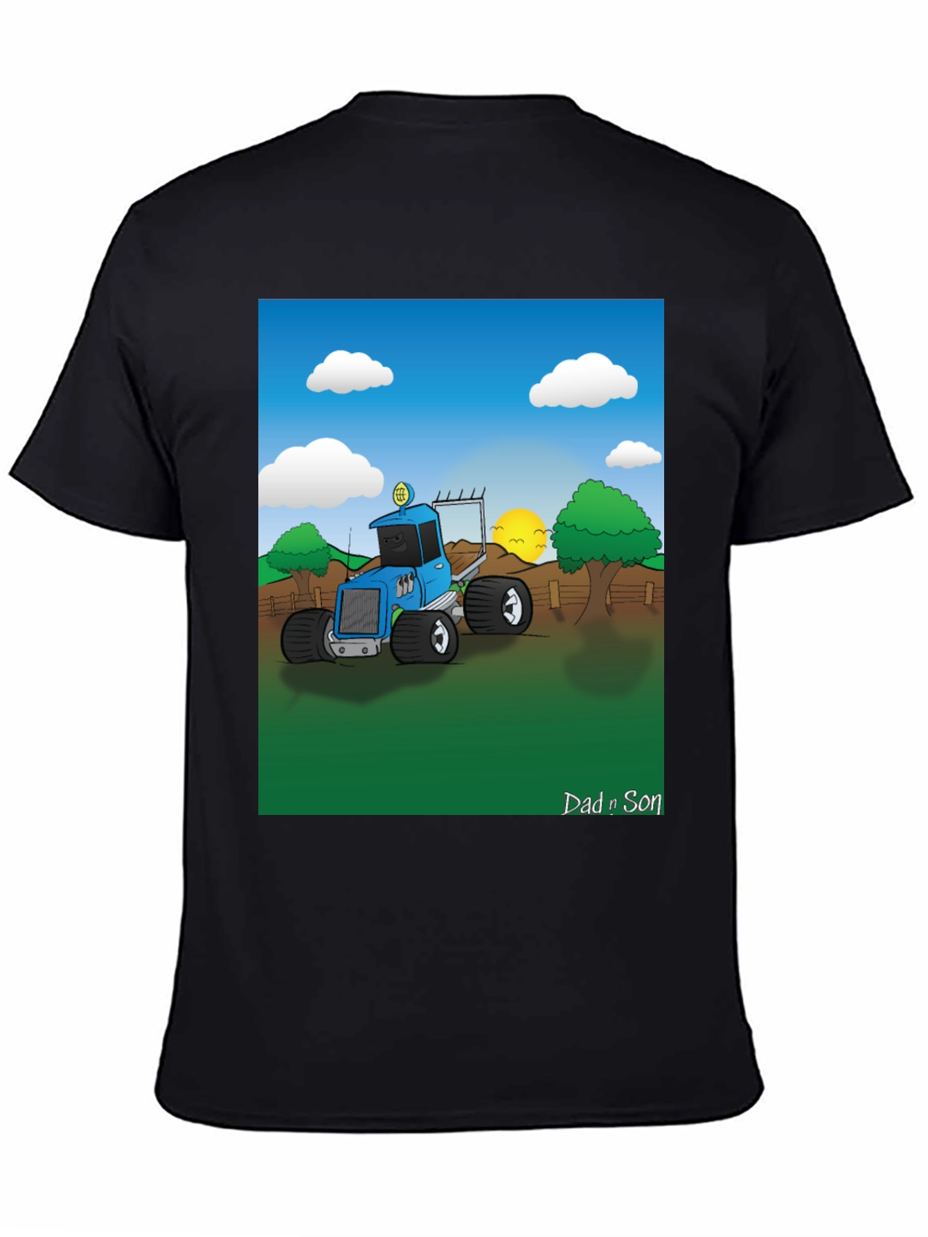 Dad n Son Cartoon Tractor Graphic T-Shirt